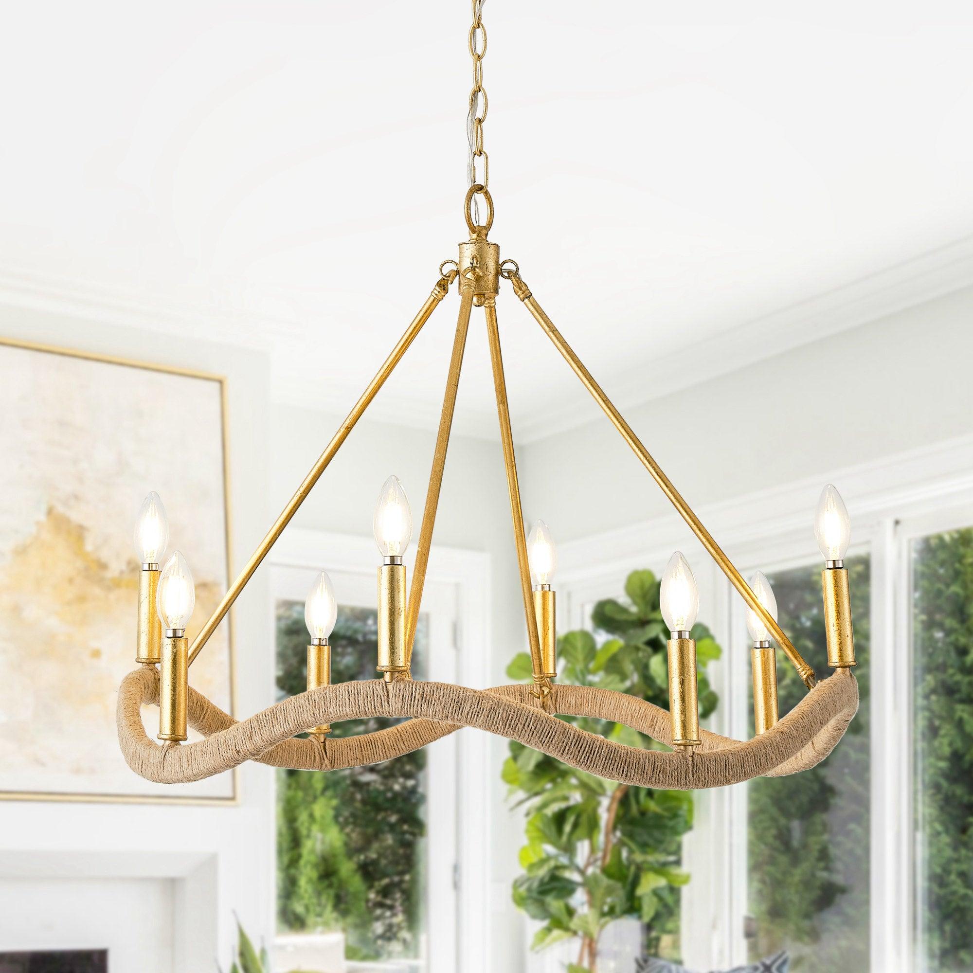 Candle Style Golden Modern 8-Light Chandelier