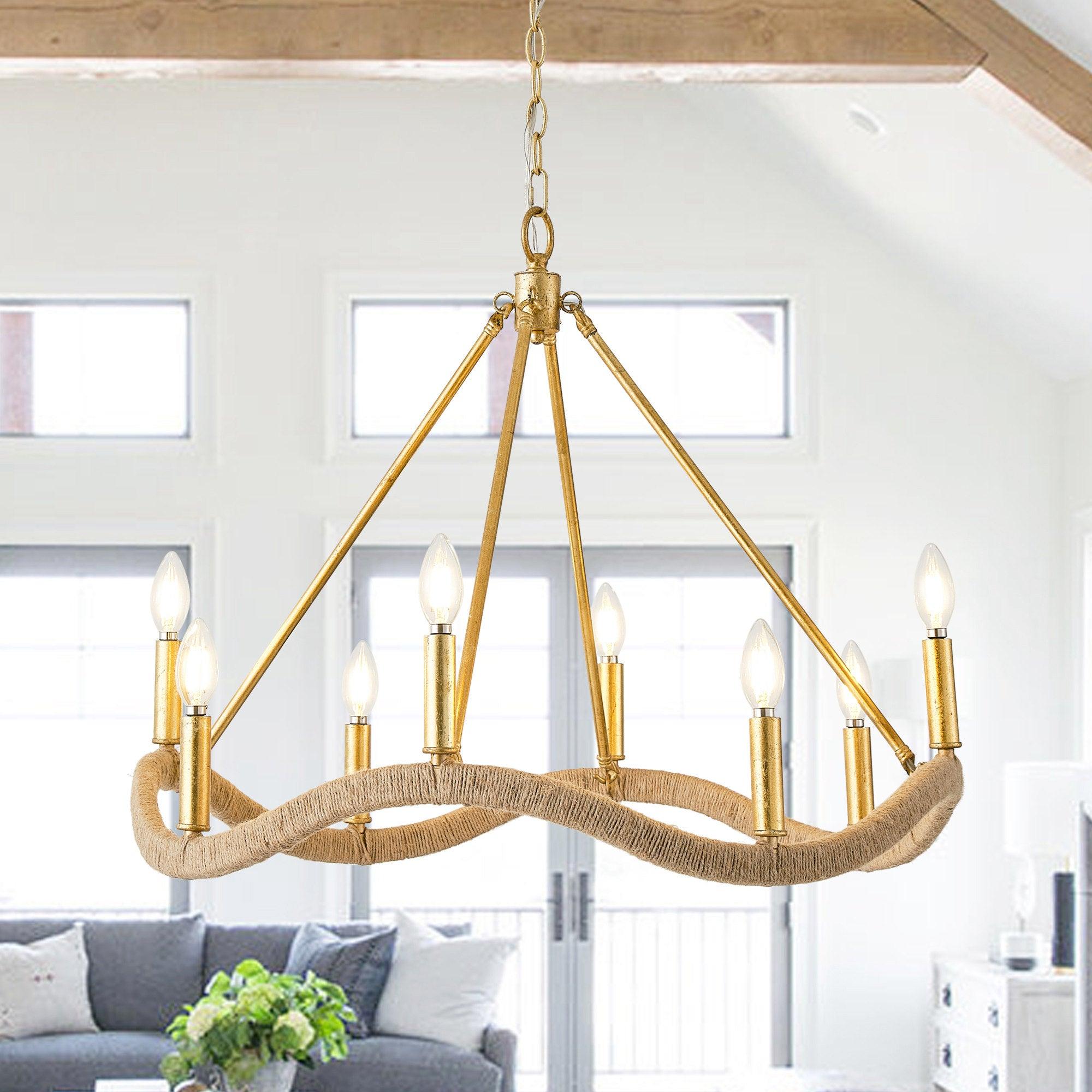 Candle Style Golden Modern 8-Light Chandelier