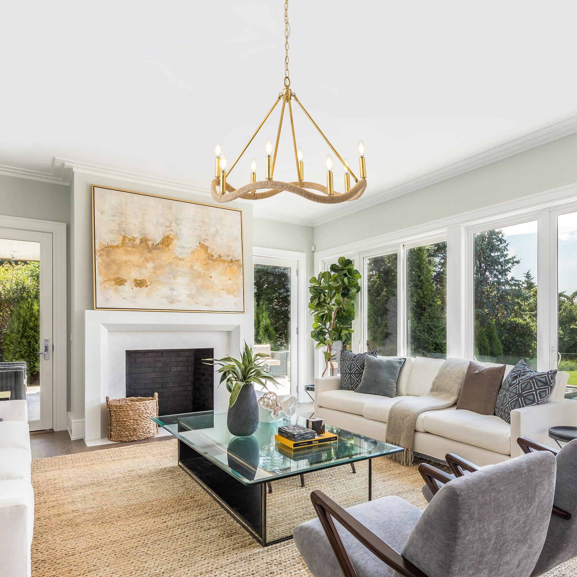 Candle Style Golden Modern 8-Light Chandelier