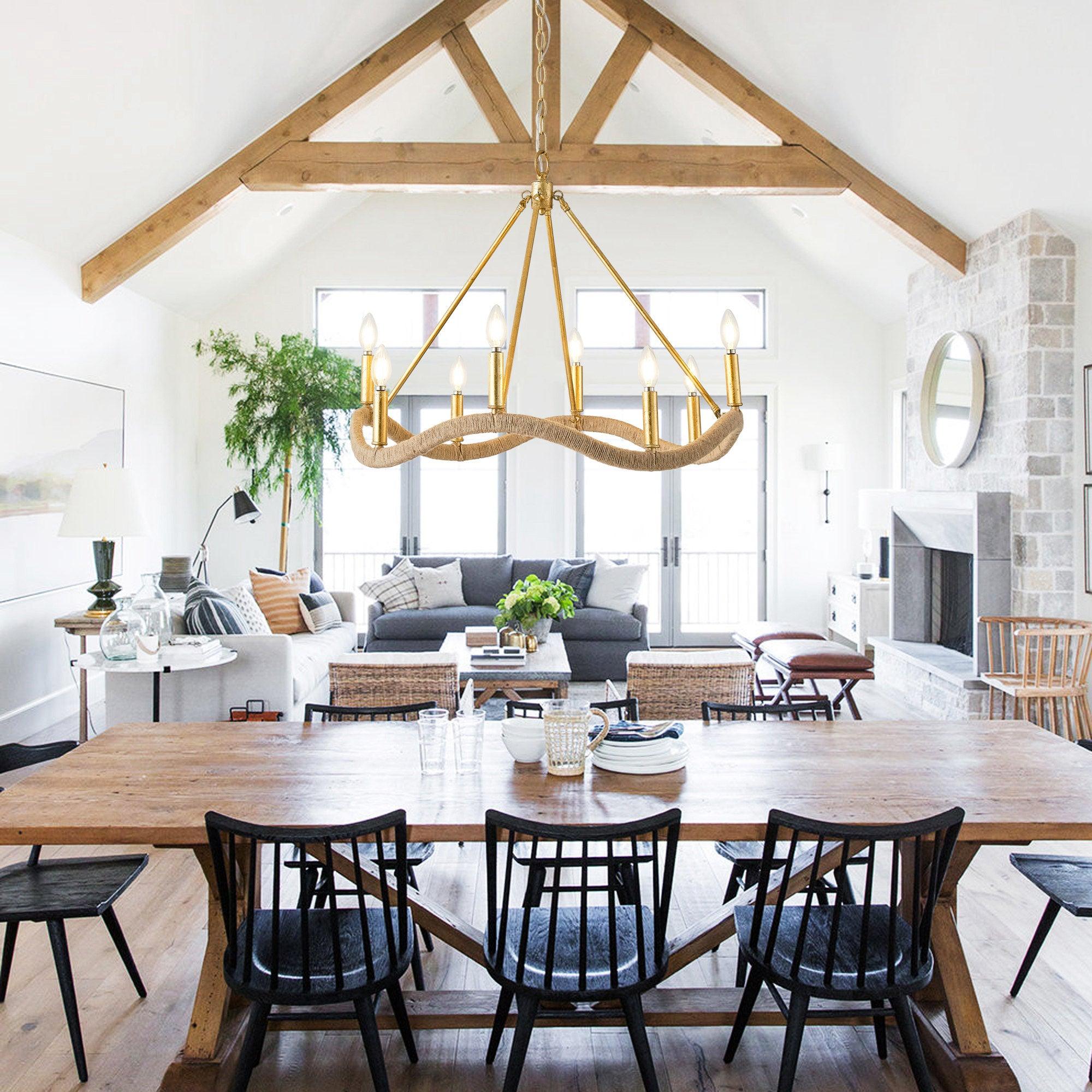 Candle Style Golden Modern 8-Light Chandelier