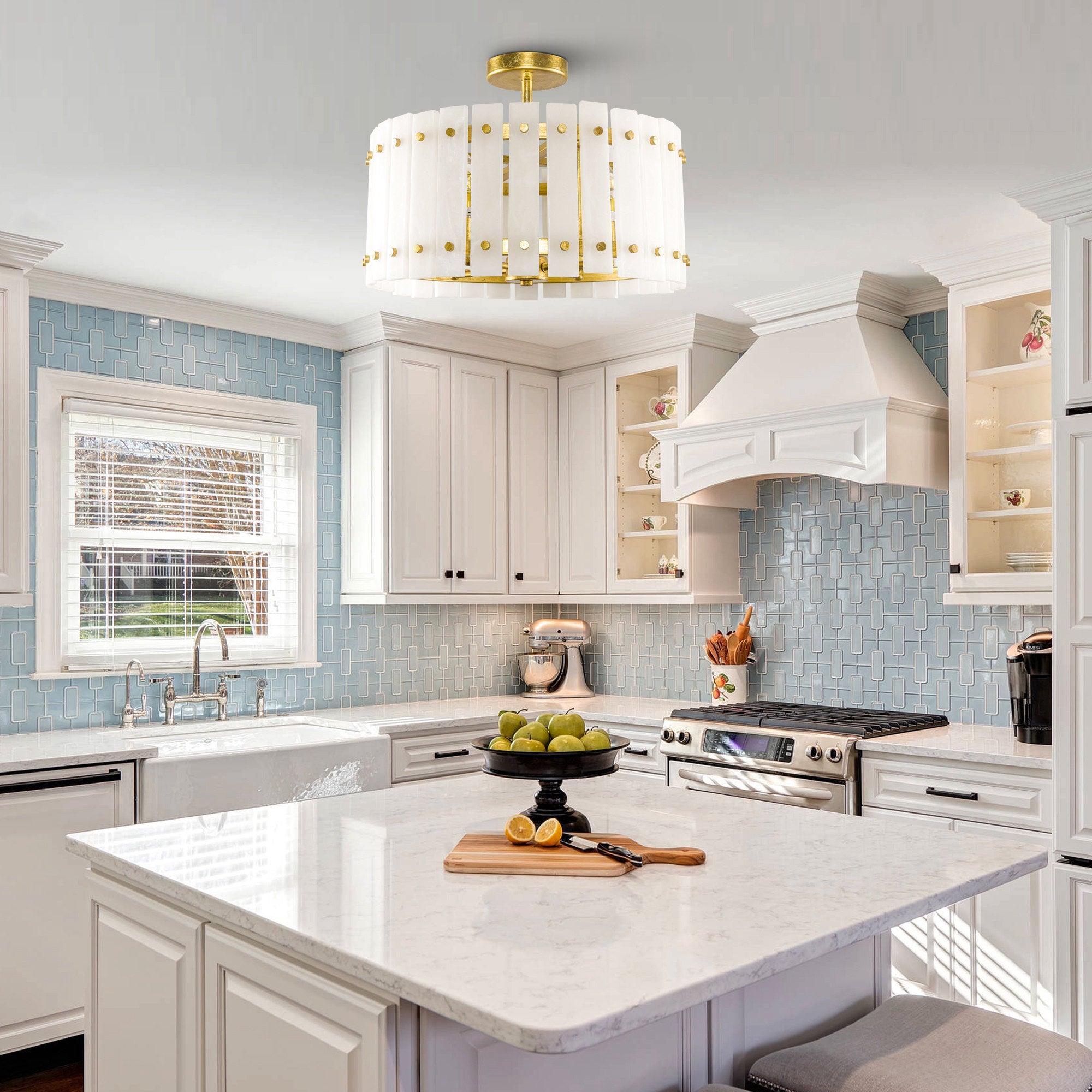 Drum Shape Modern 4-Light Marble Semi Flush Mount Light