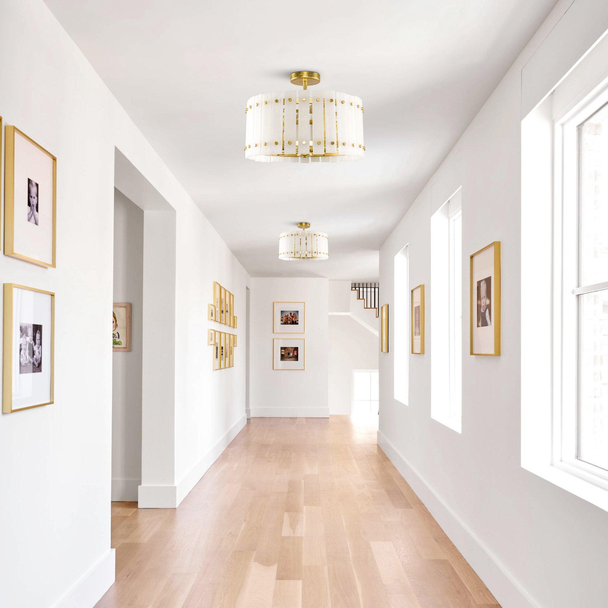 Drum Shape Modern 4-Light Marble Semi Flush Mount Light