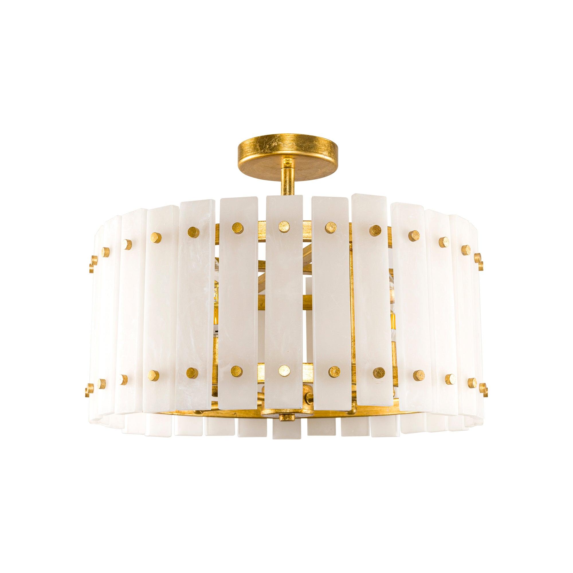 Drum Shape Modern 4-Light Marble Semi Flush Mount Light