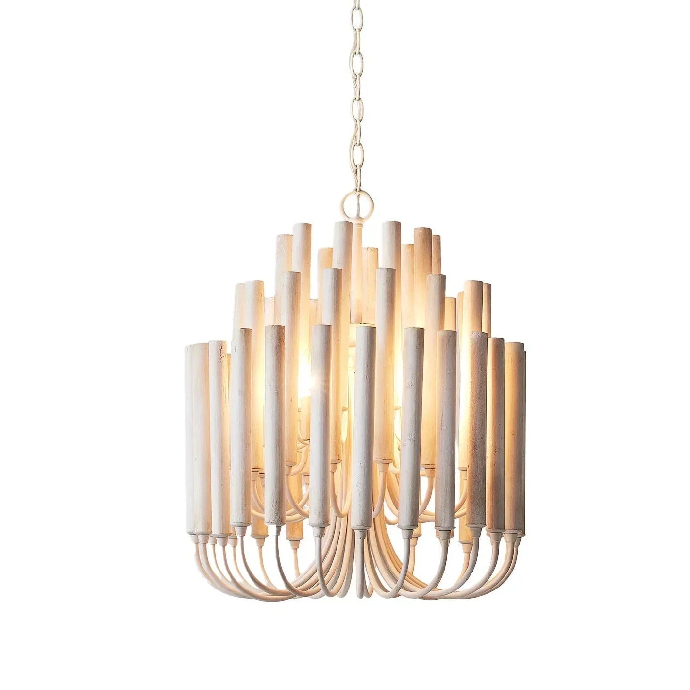 Borg 5 Light White Wooden Chandelier 20 Inch