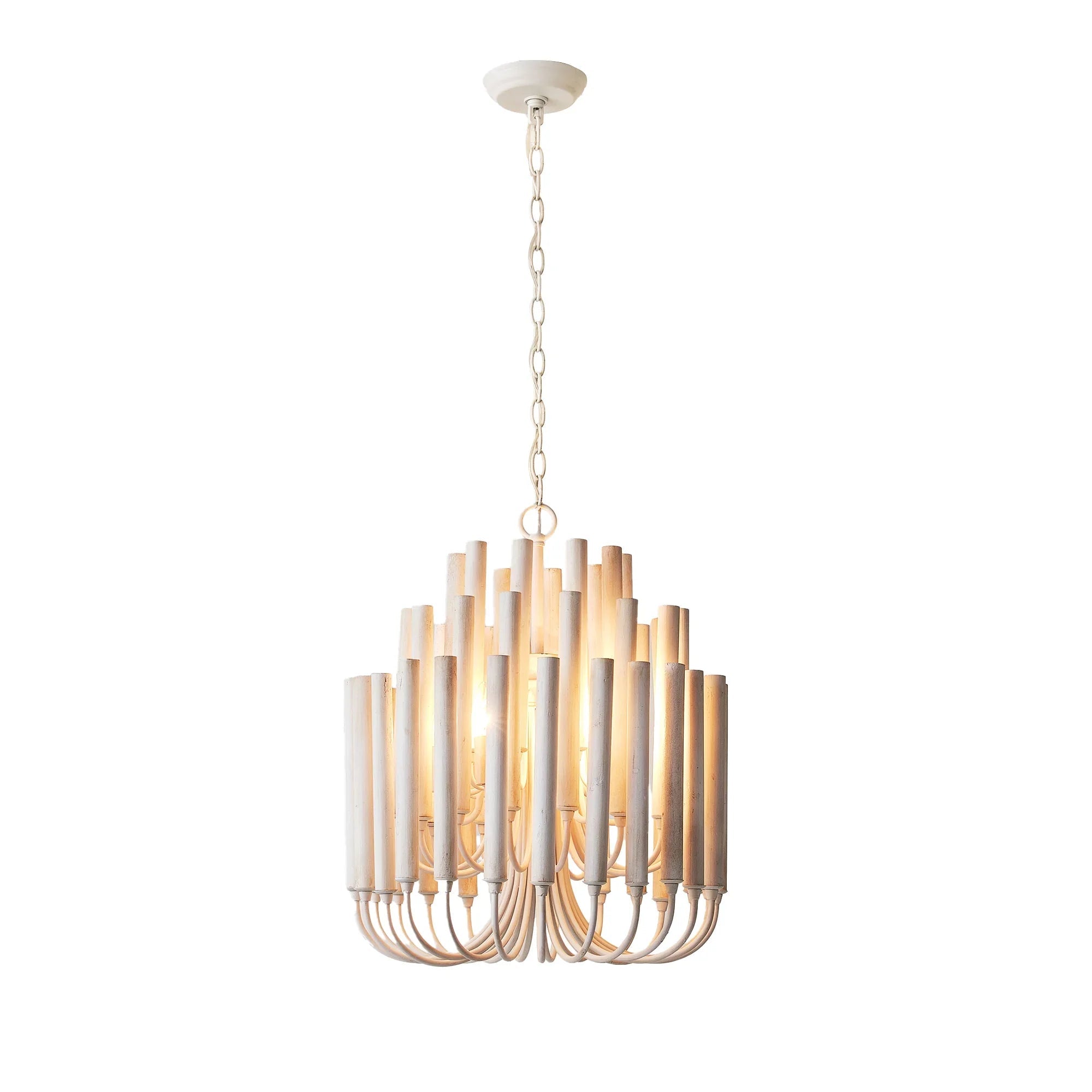 Borg 5 Light White Wooden Chandelier 20 Inch