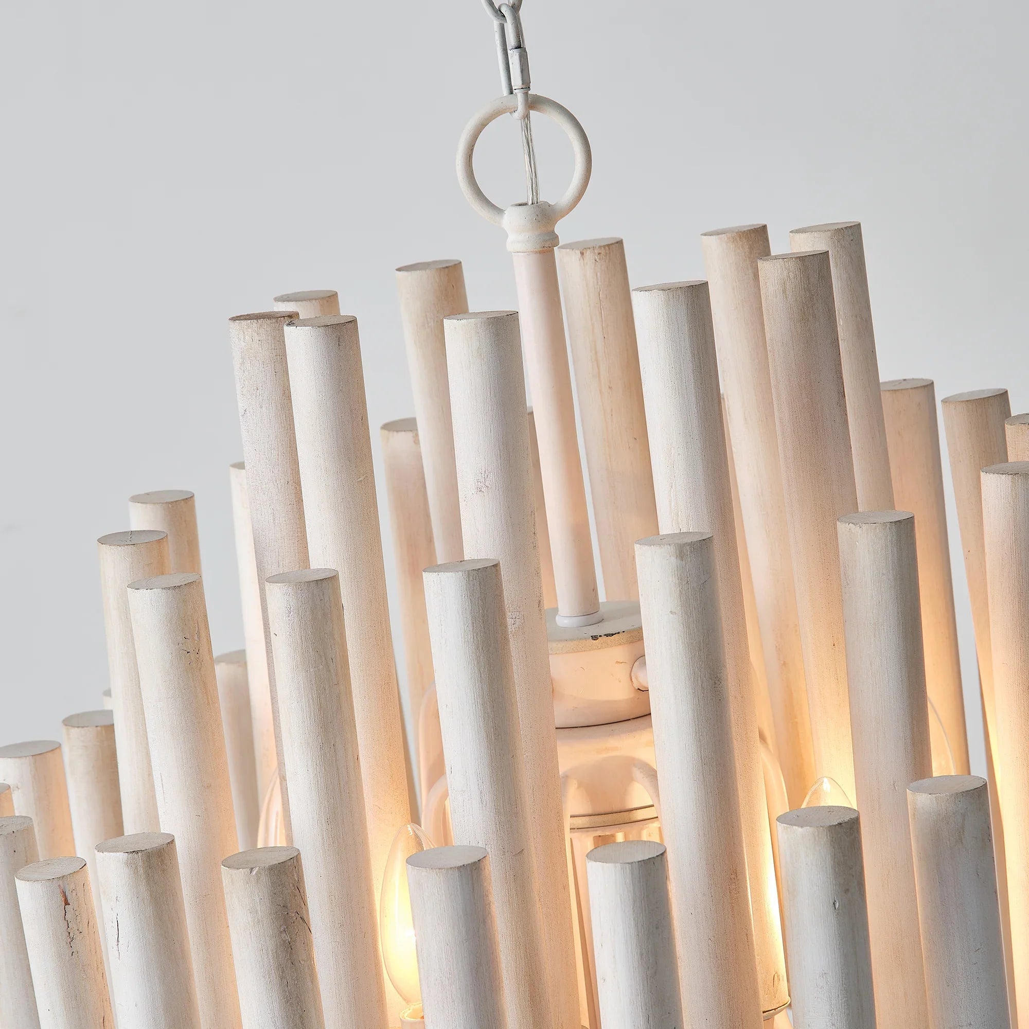 Borg 5 Light White Wooden Chandelier 20 Inch