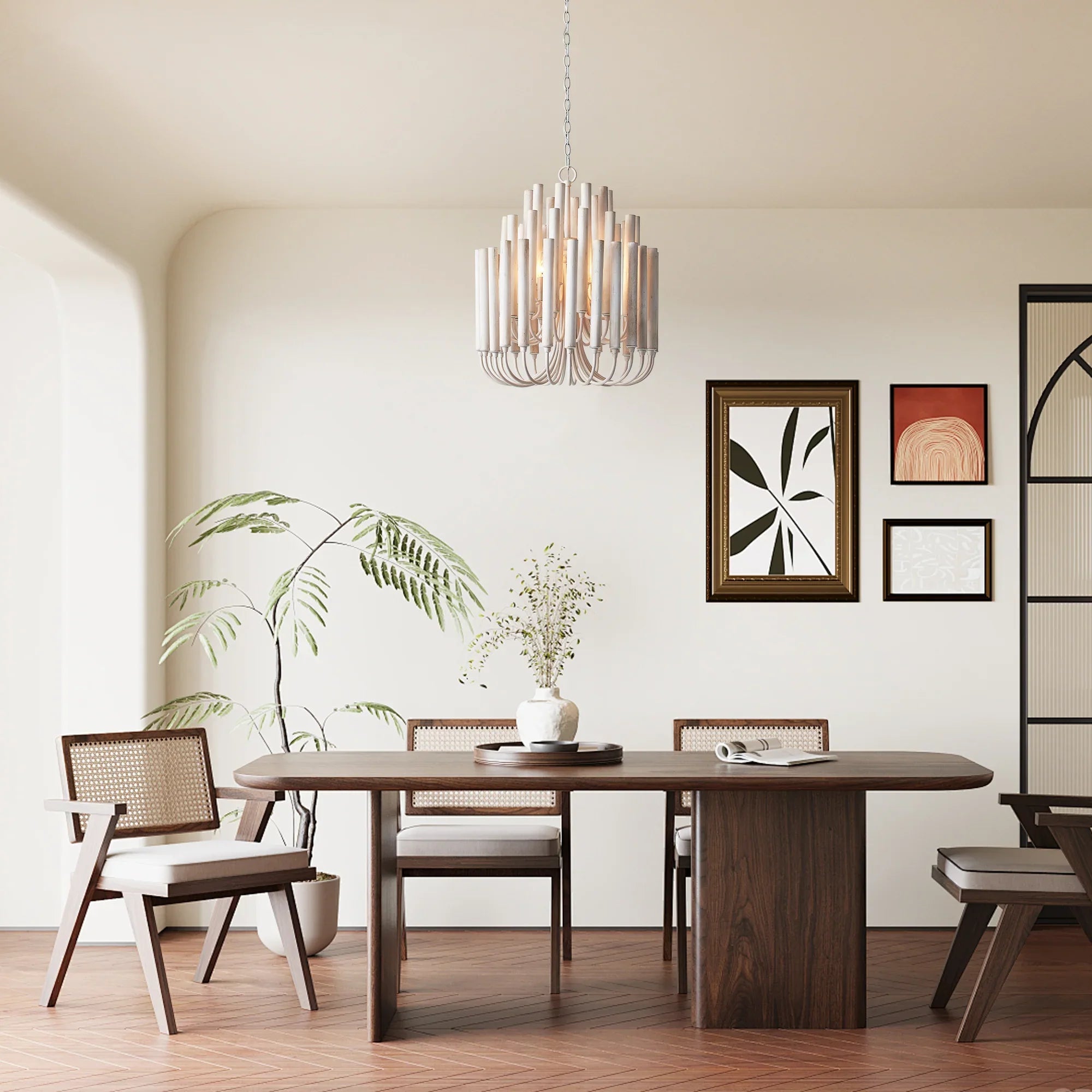 Borg 5 Light White Wooden Chandelier 20 Inch