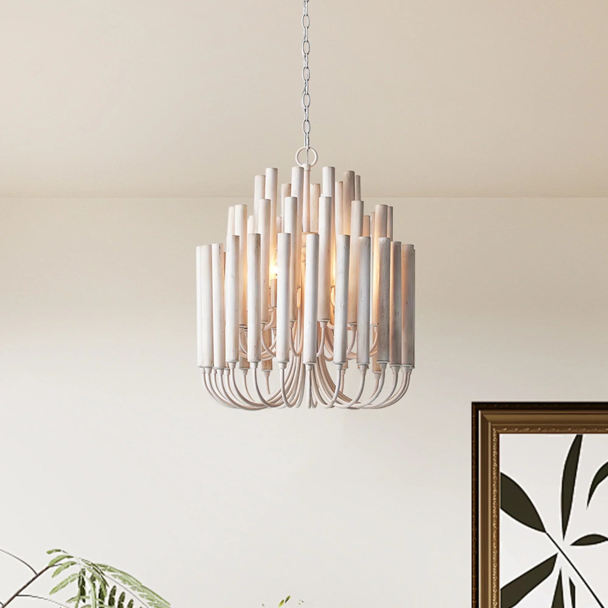 Borg 5 Light White Wooden Chandelier 20 Inch