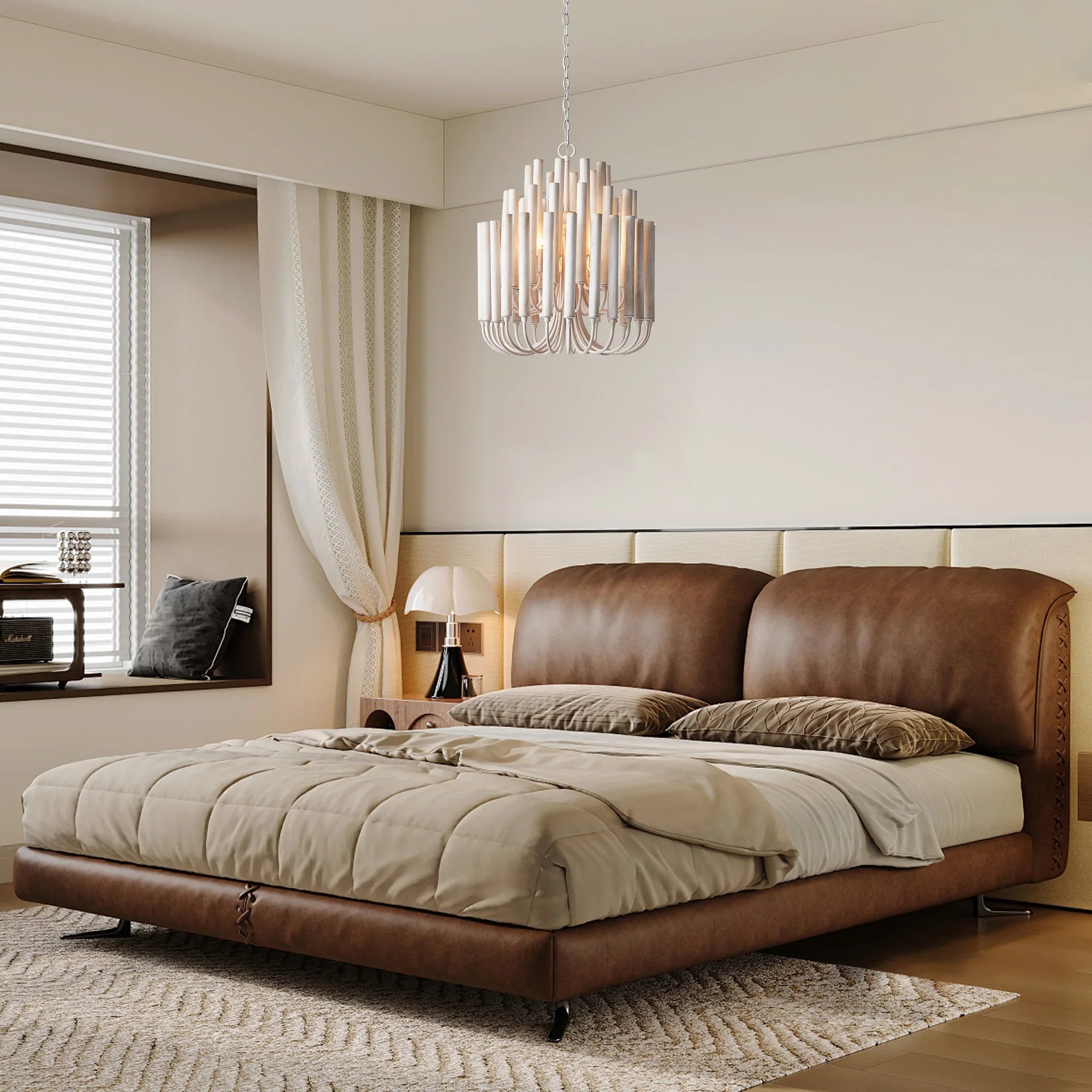 Borg 5 Light White Wooden Chandelier 20 Inch