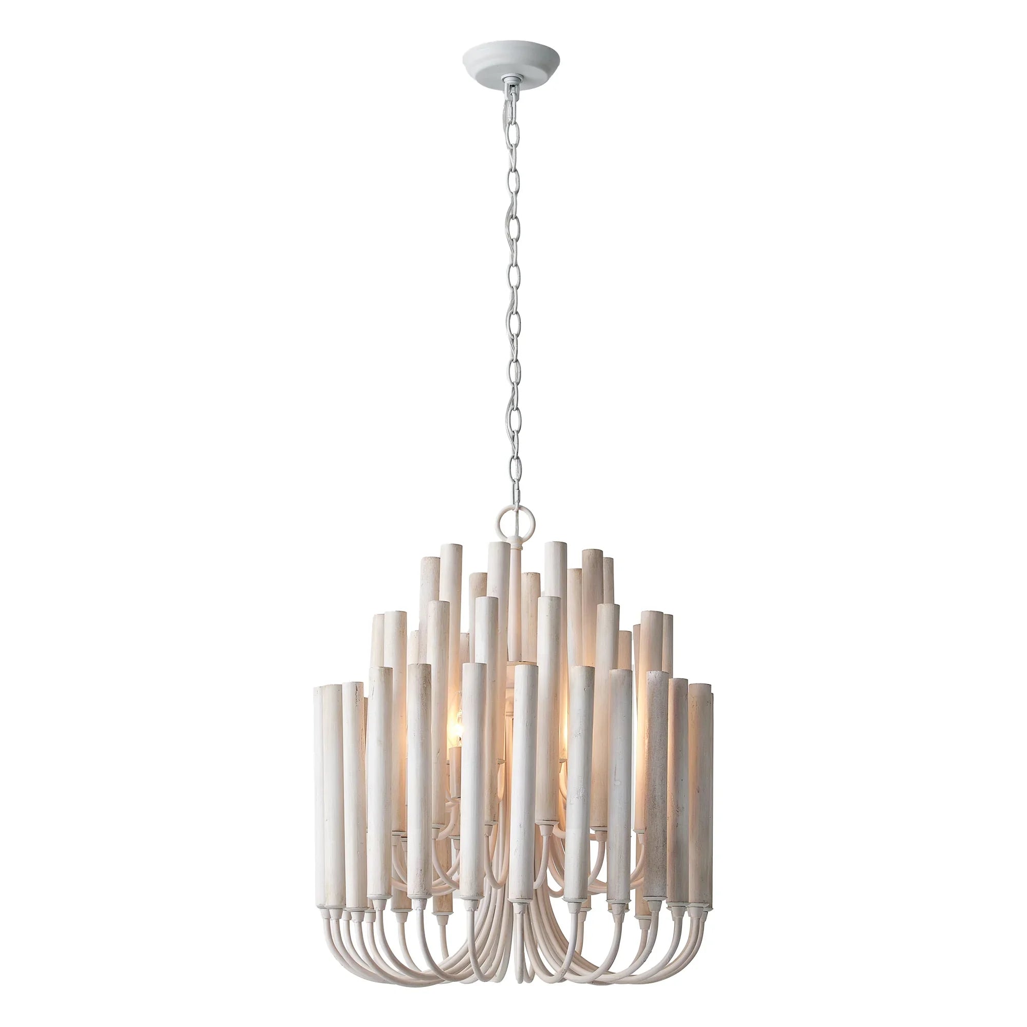 Borg 5 Light White Wooden Chandelier 20 Inch