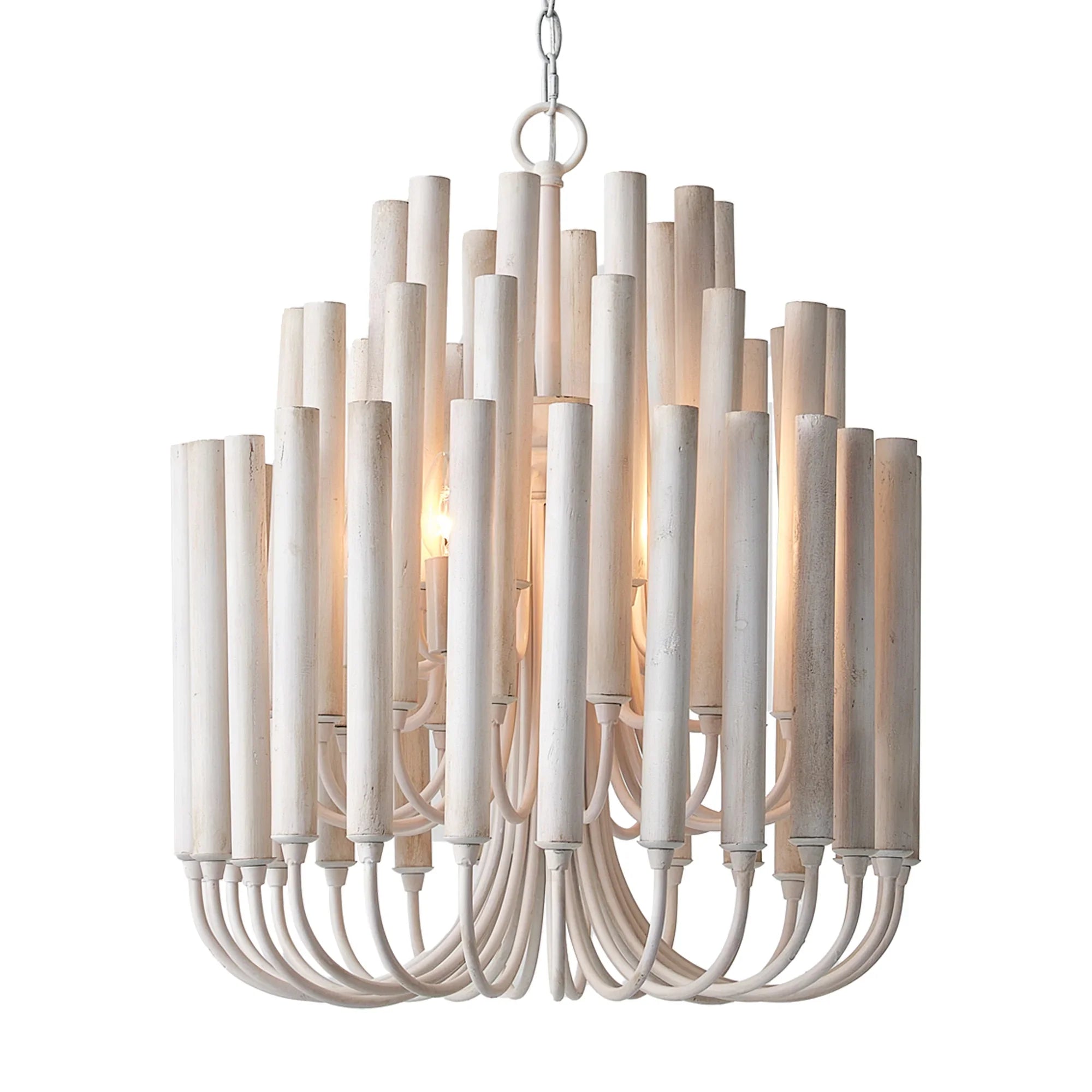 Borg 5 Light White Wooden Chandelier 20 Inch