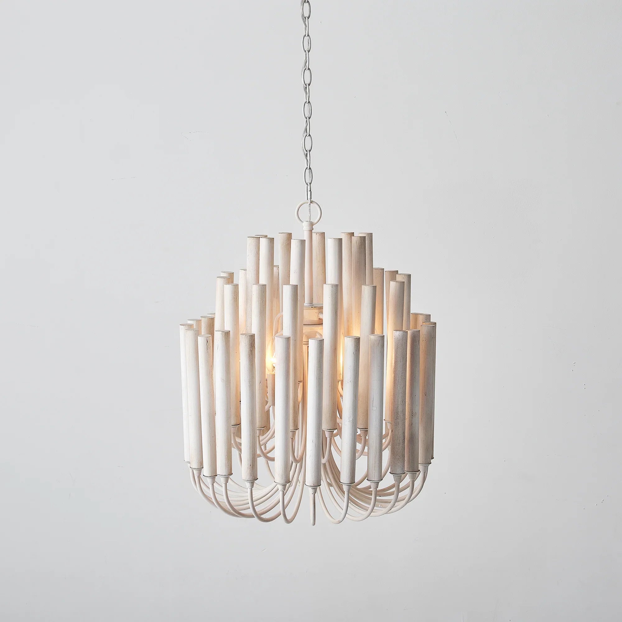 Borg 5 Light White Wooden Chandelier 20 Inch