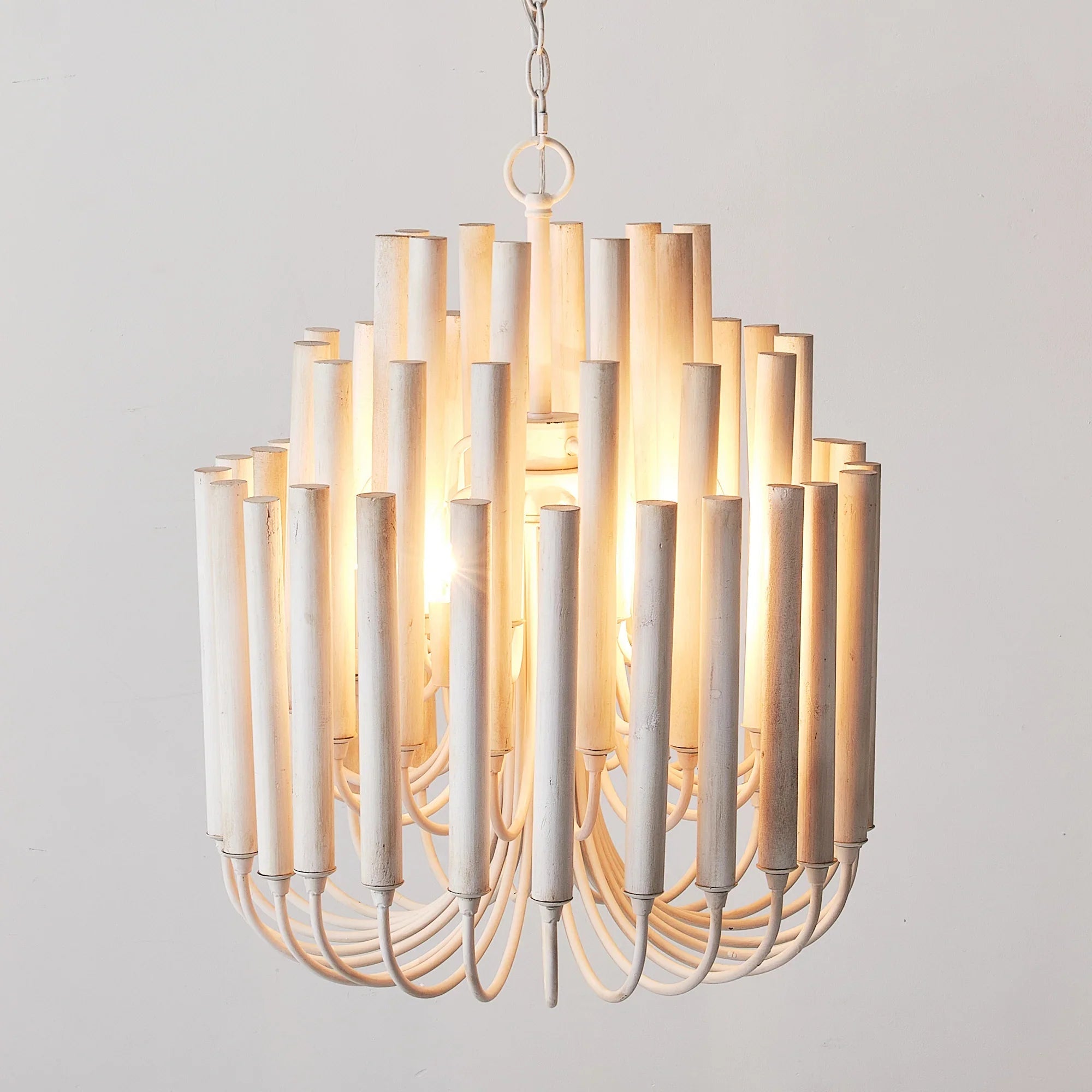 Borg 5 Light White Wooden Chandelier 20 Inch