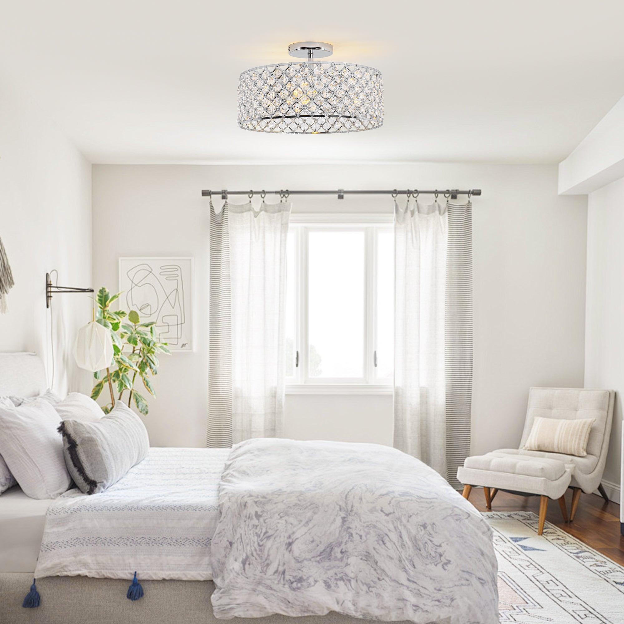 Modern Chrome 15 Inch 3-Light Semi Flush Mount Light