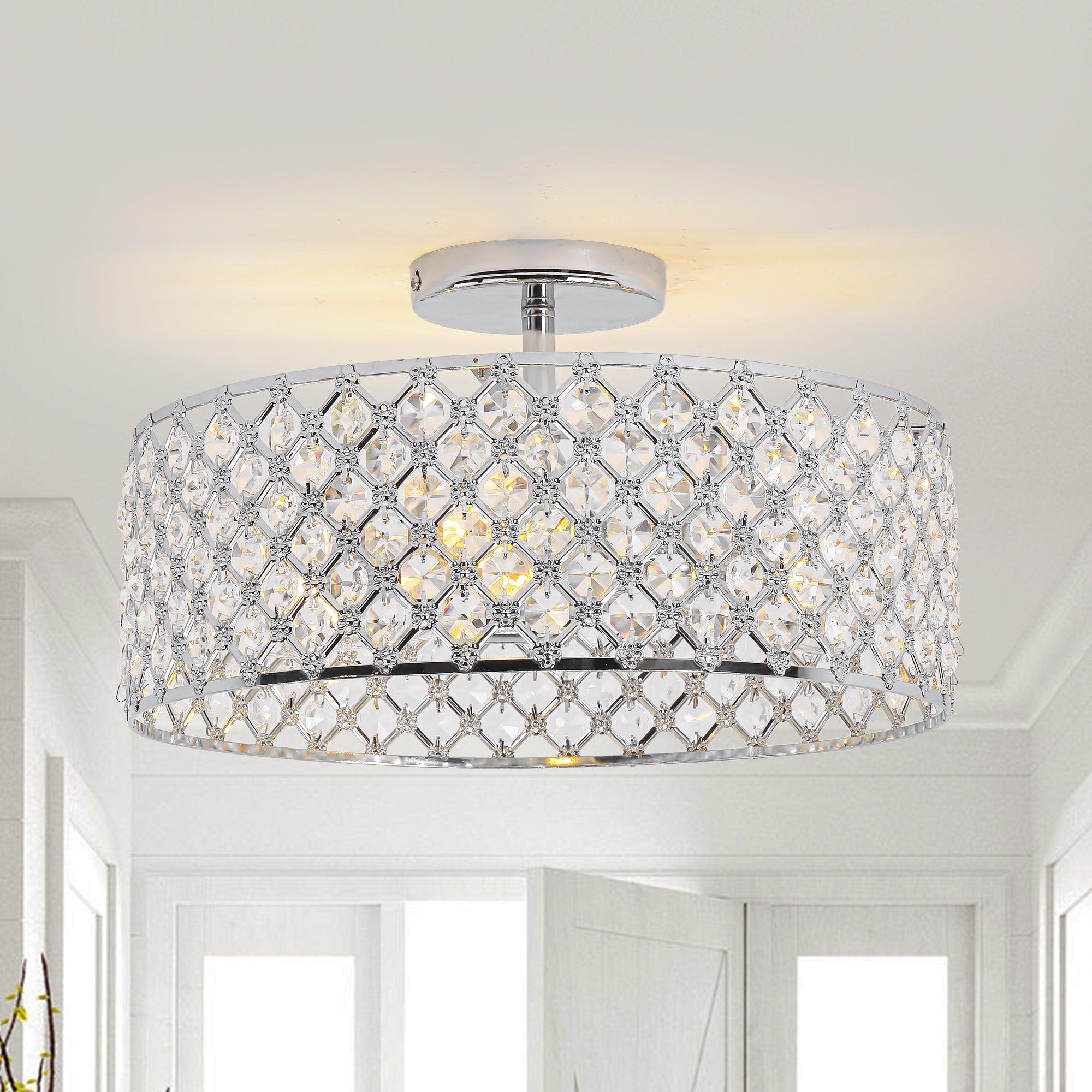 Modern Chrome 15 Inch 3-Light Semi Flush Mount Light