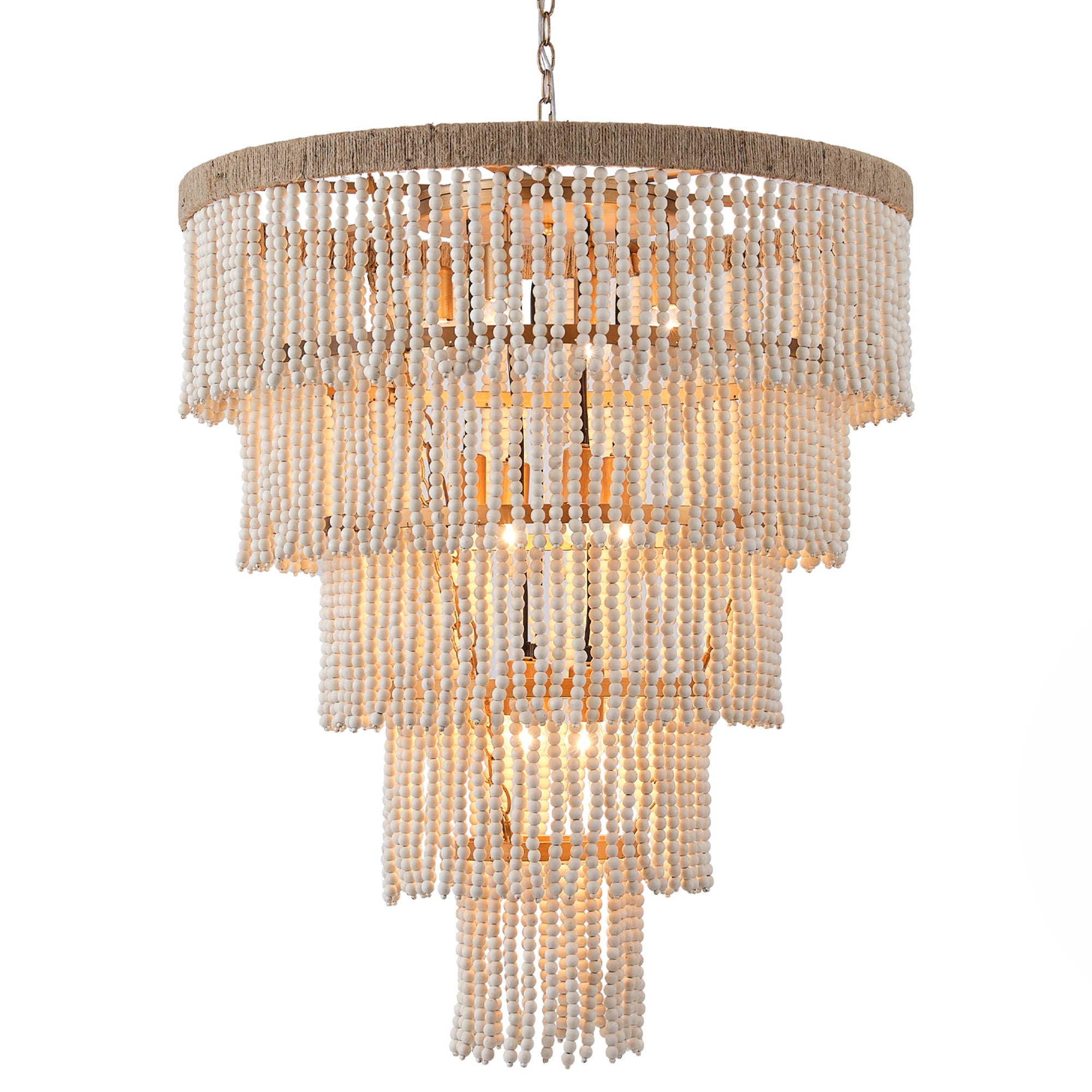 32 Inch Nelly 9 Light Bohemian Wood Beaded Chandelier