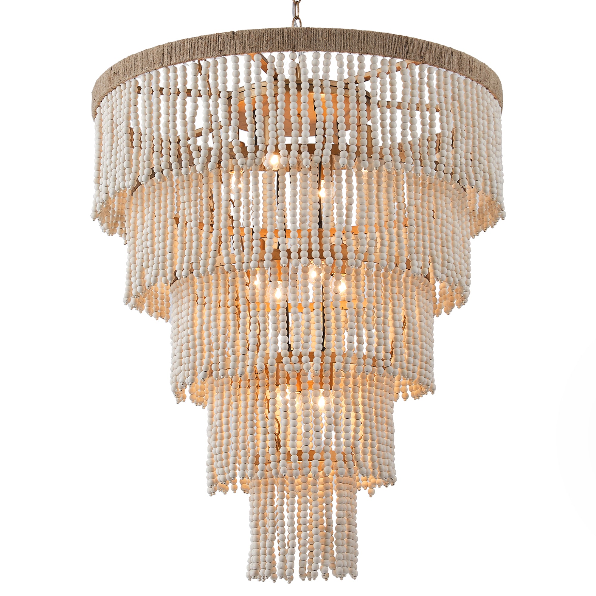 32 Inch Nelly 9 Light Bohemian Wood Beaded Chandelier
