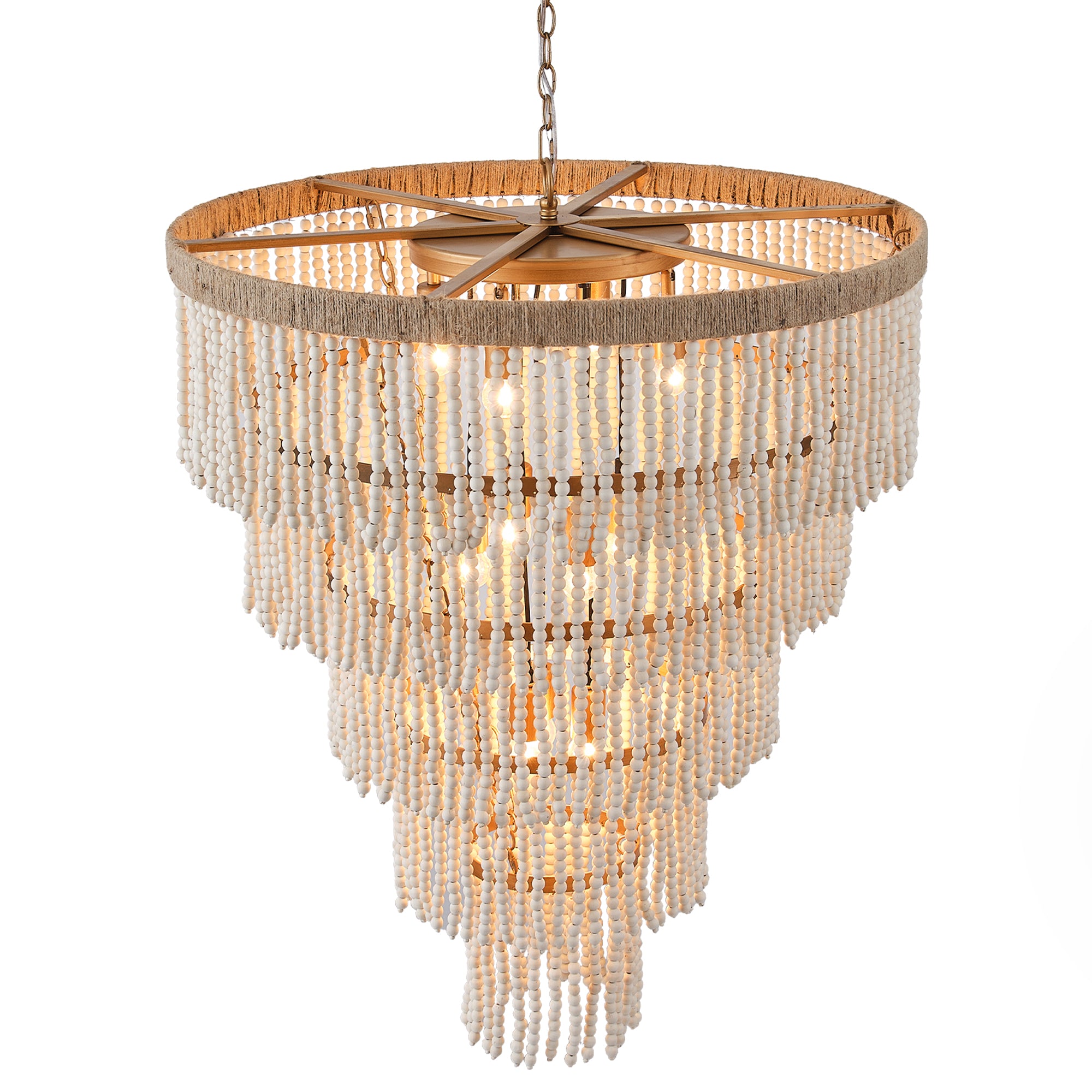 32 Inch Nelly 9 Light Bohemian Wood Beaded Chandelier