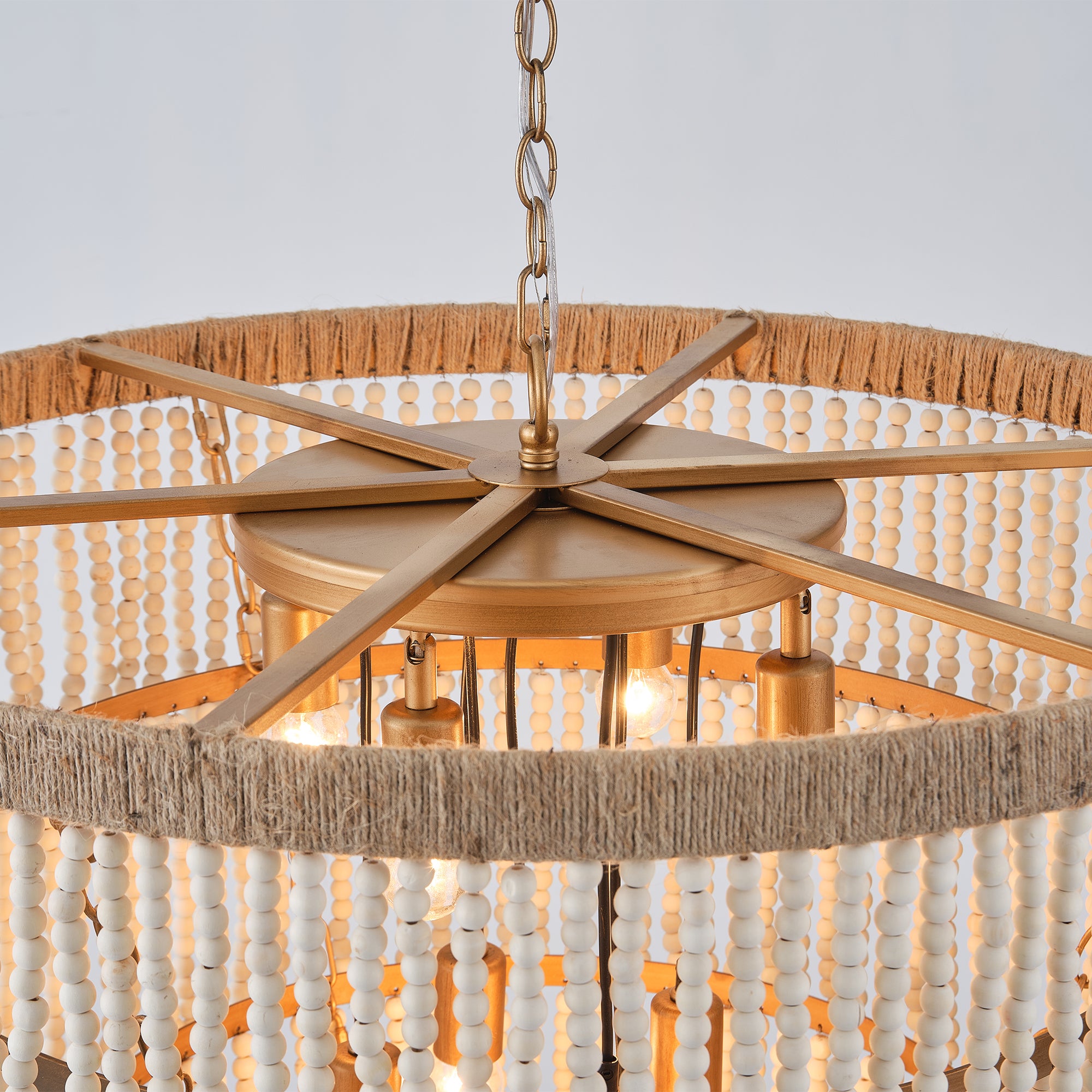 32 Inch Nelly 9 Light Bohemian Wood Beaded Chandelier