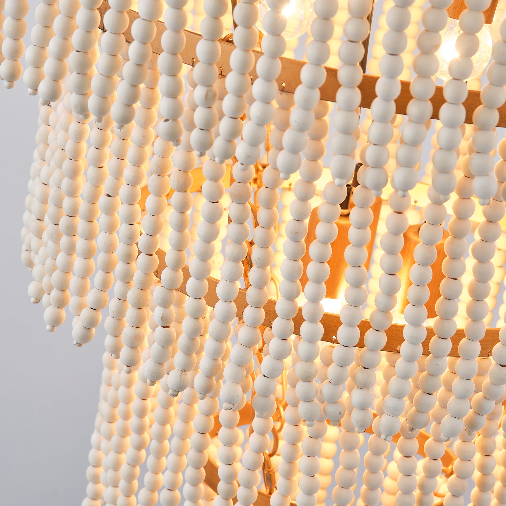 32 Inch Nelly 9 Light Bohemian Wood Beaded Chandelier