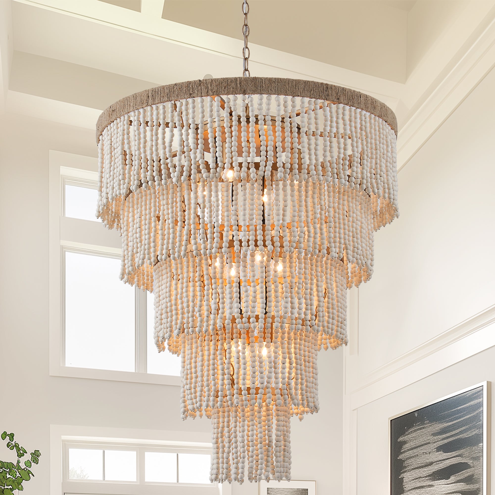 32 Inch Nelly 9 Light Bohemian Wood Beaded Chandelier