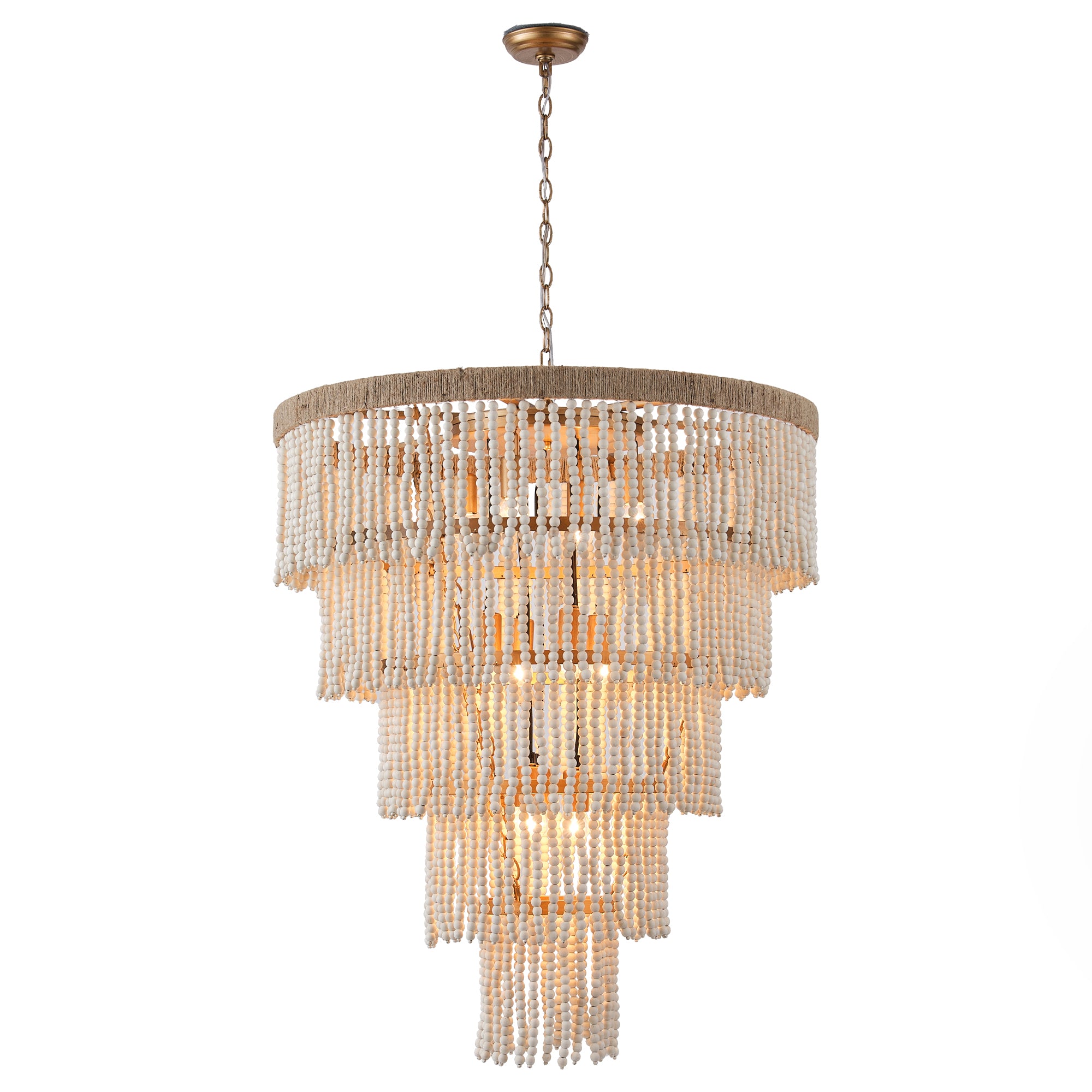 32 Inch Nelly 9 Light Bohemian Wood Beaded Chandelier