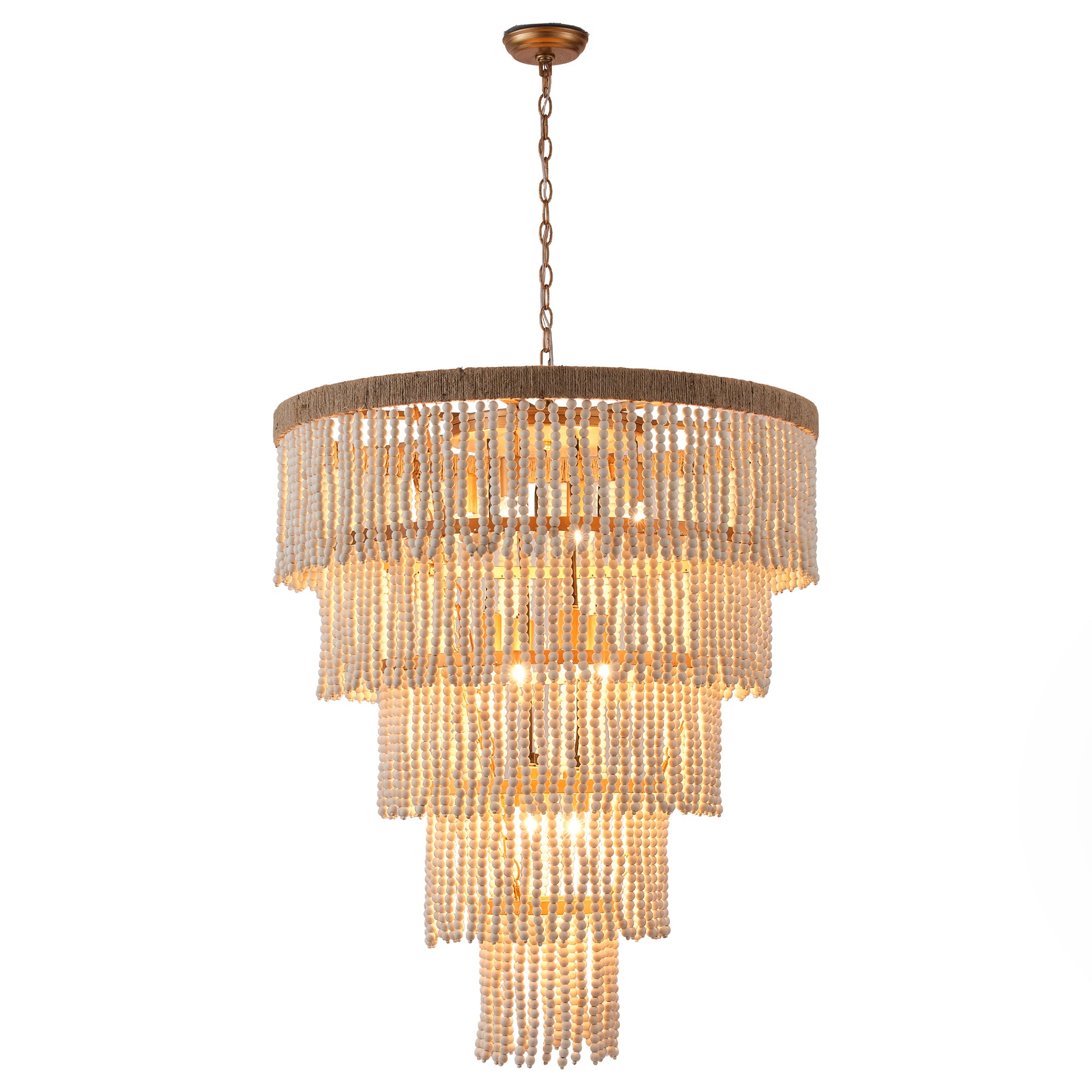 32 Inch Nelly 9 Light Bohemian Wood Beaded Chandelier