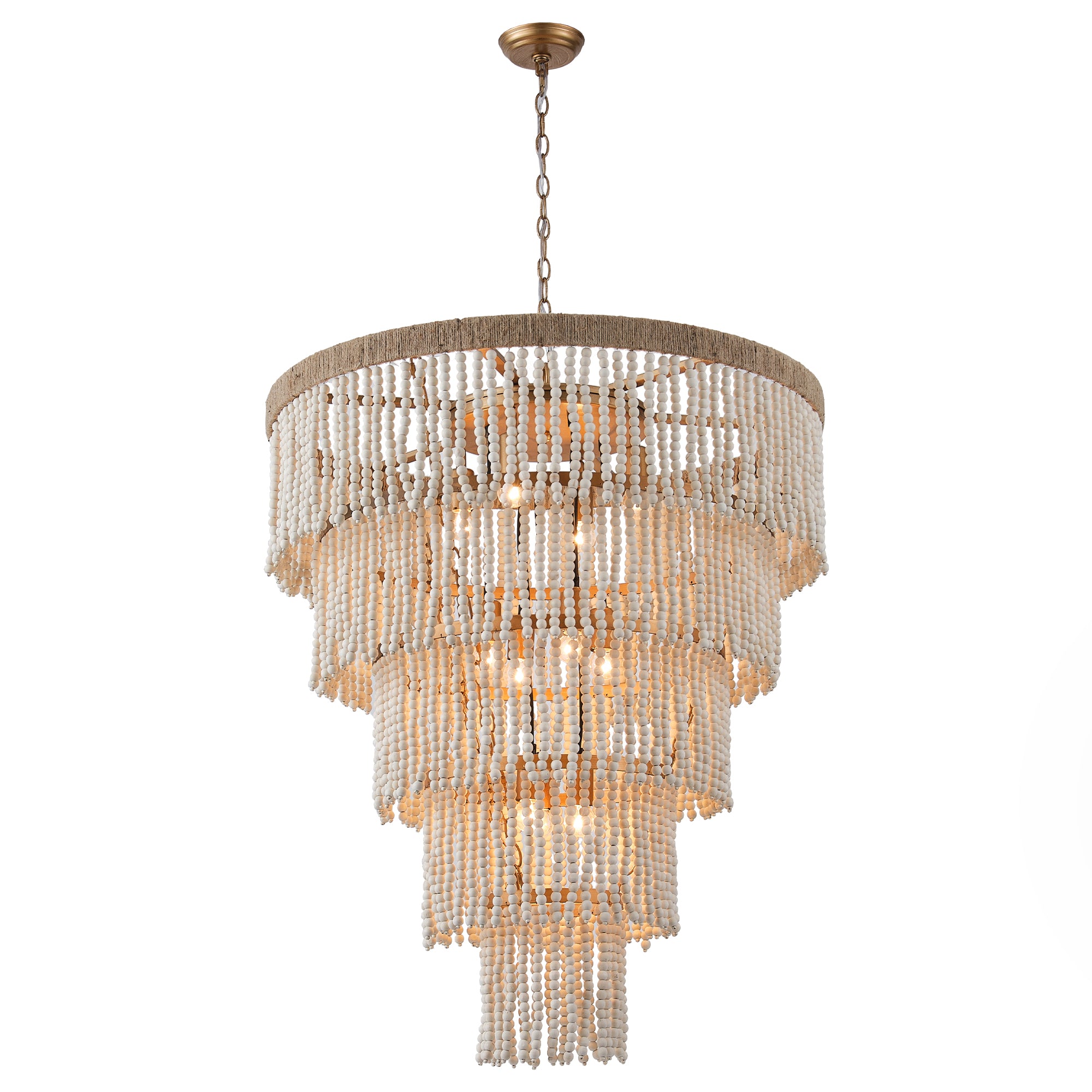 32 Inch Nelly 9 Light Bohemian Wood Beaded Chandelier