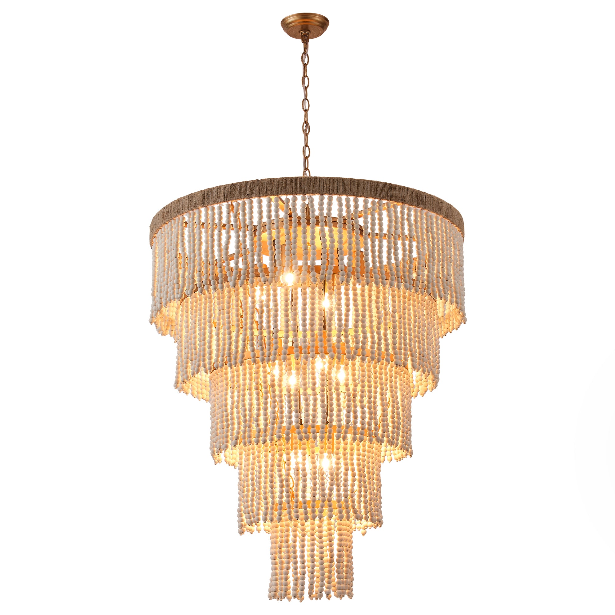 32 Inch Nelly 9 Light Bohemian Wood Beaded Chandelier