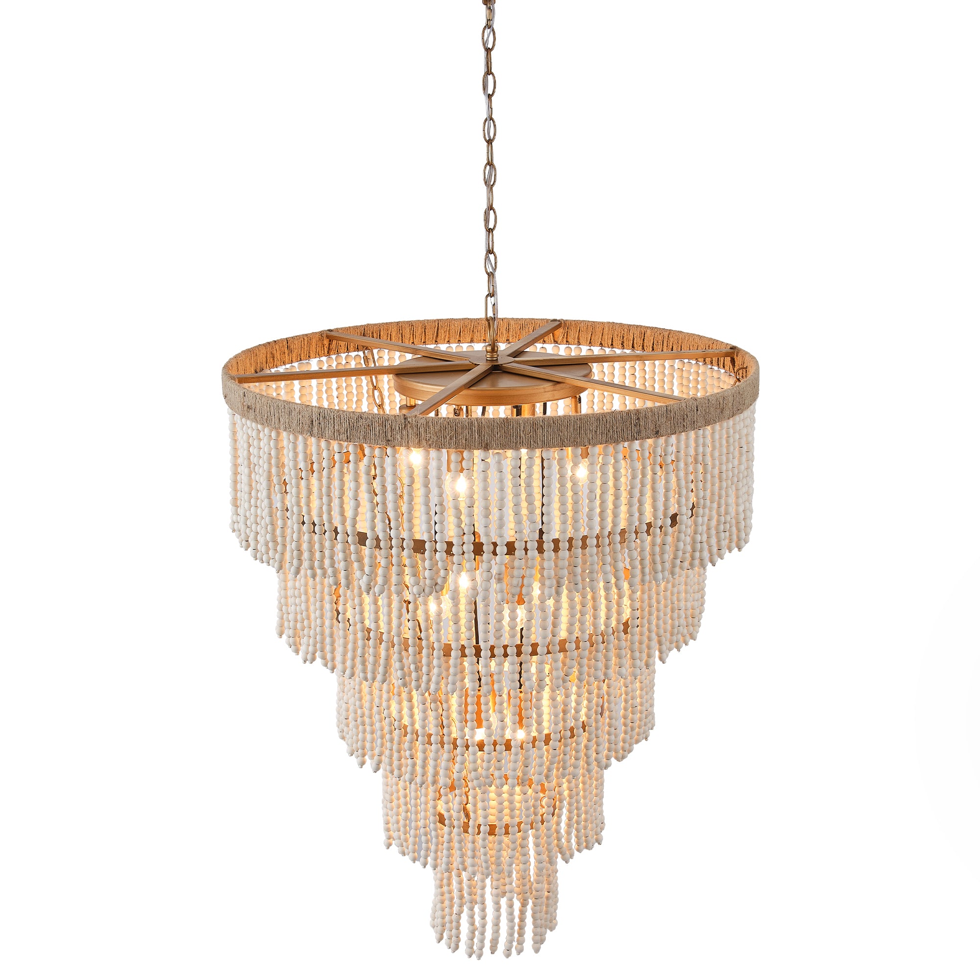 32 Inch Nelly 9 Light Bohemian Wood Beaded Chandelier