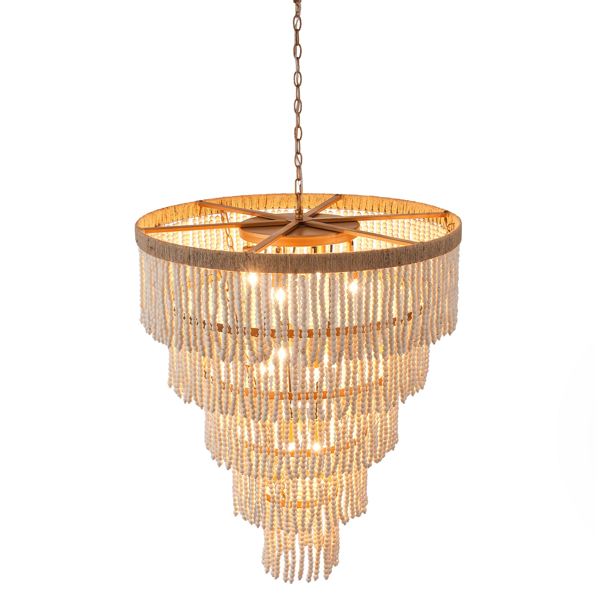 32 Inch Nelly 9 Light Bohemian Wood Beaded Chandelier