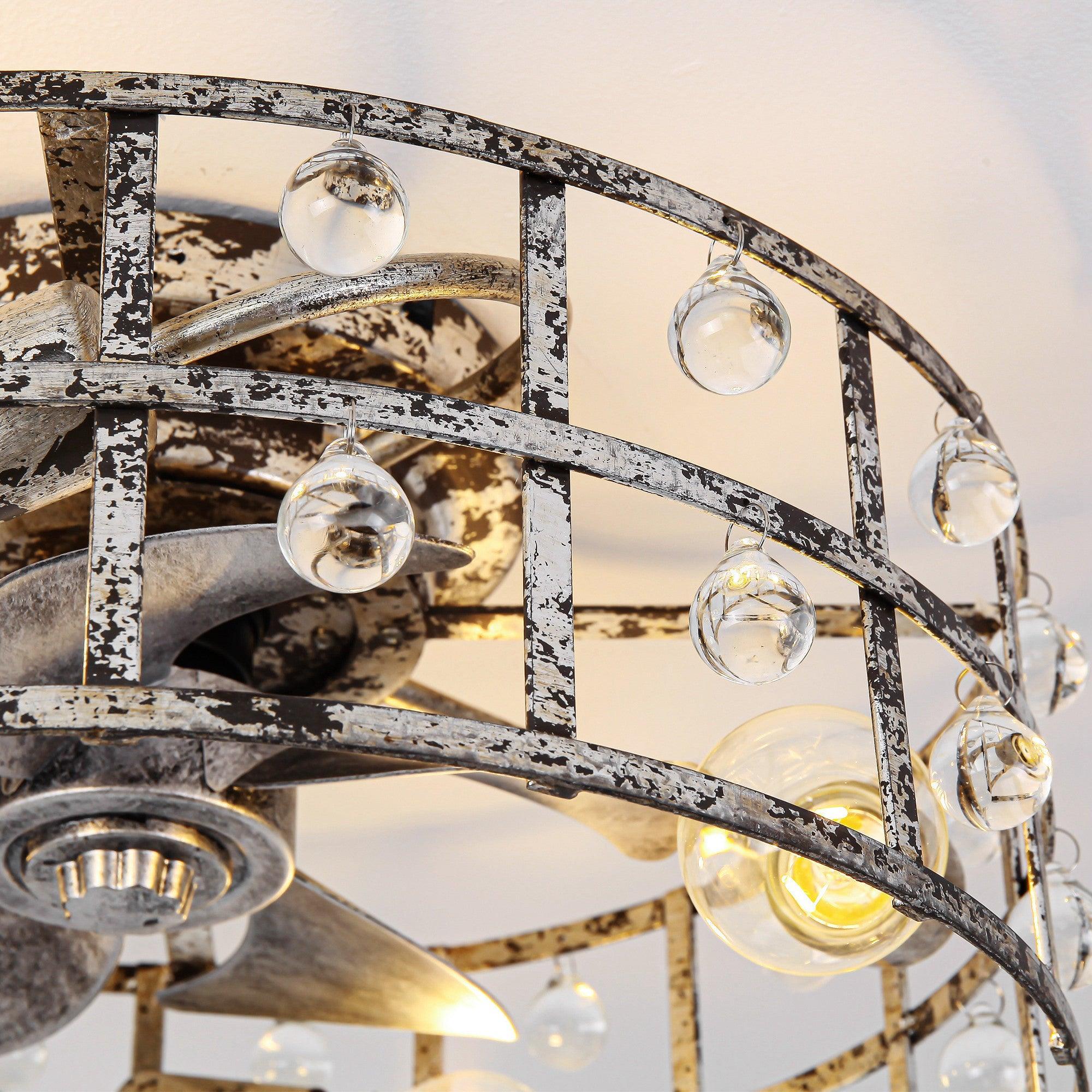 18" Retro Silver Crystal Ceiling Fan