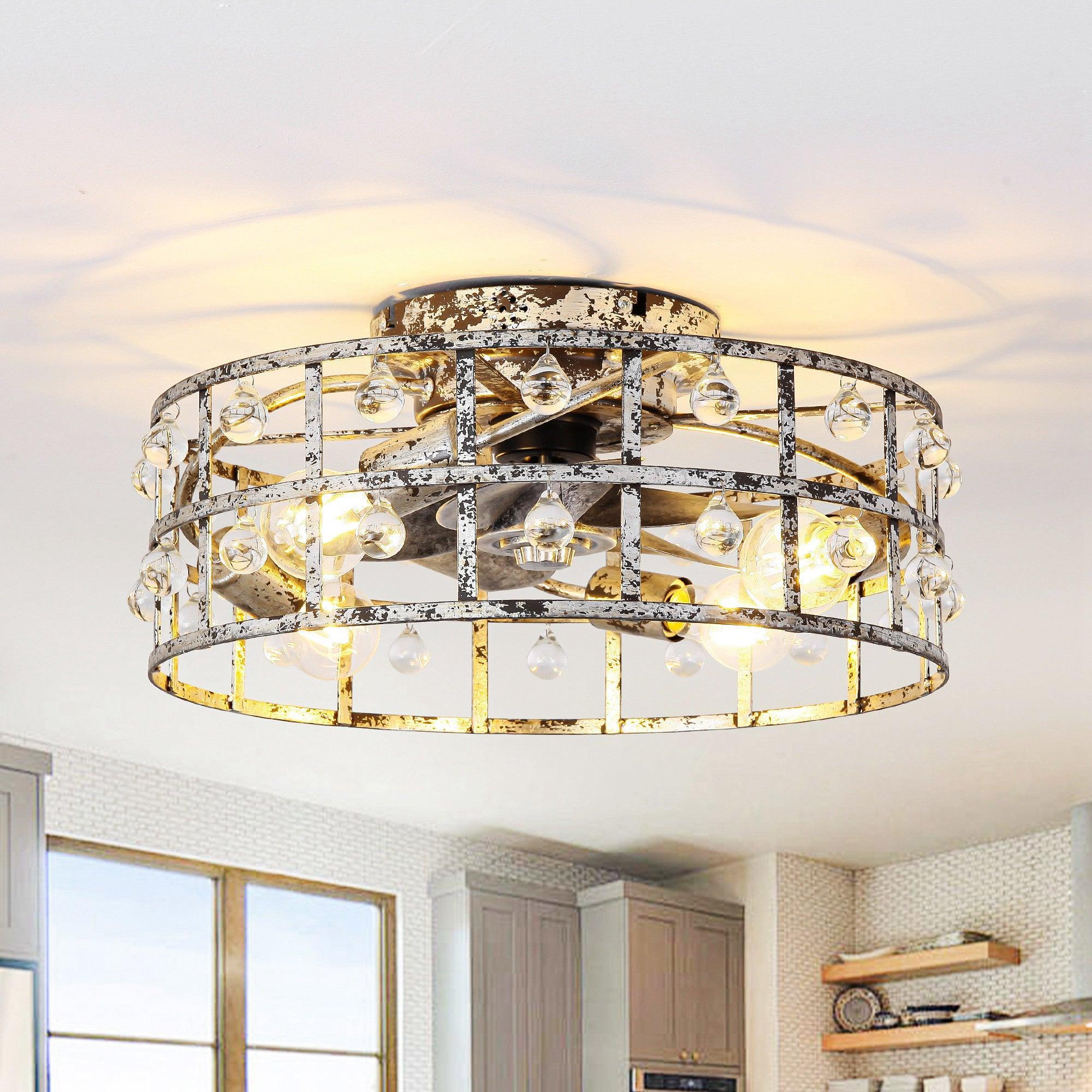 18" Retro Silver Crystal Ceiling Fan