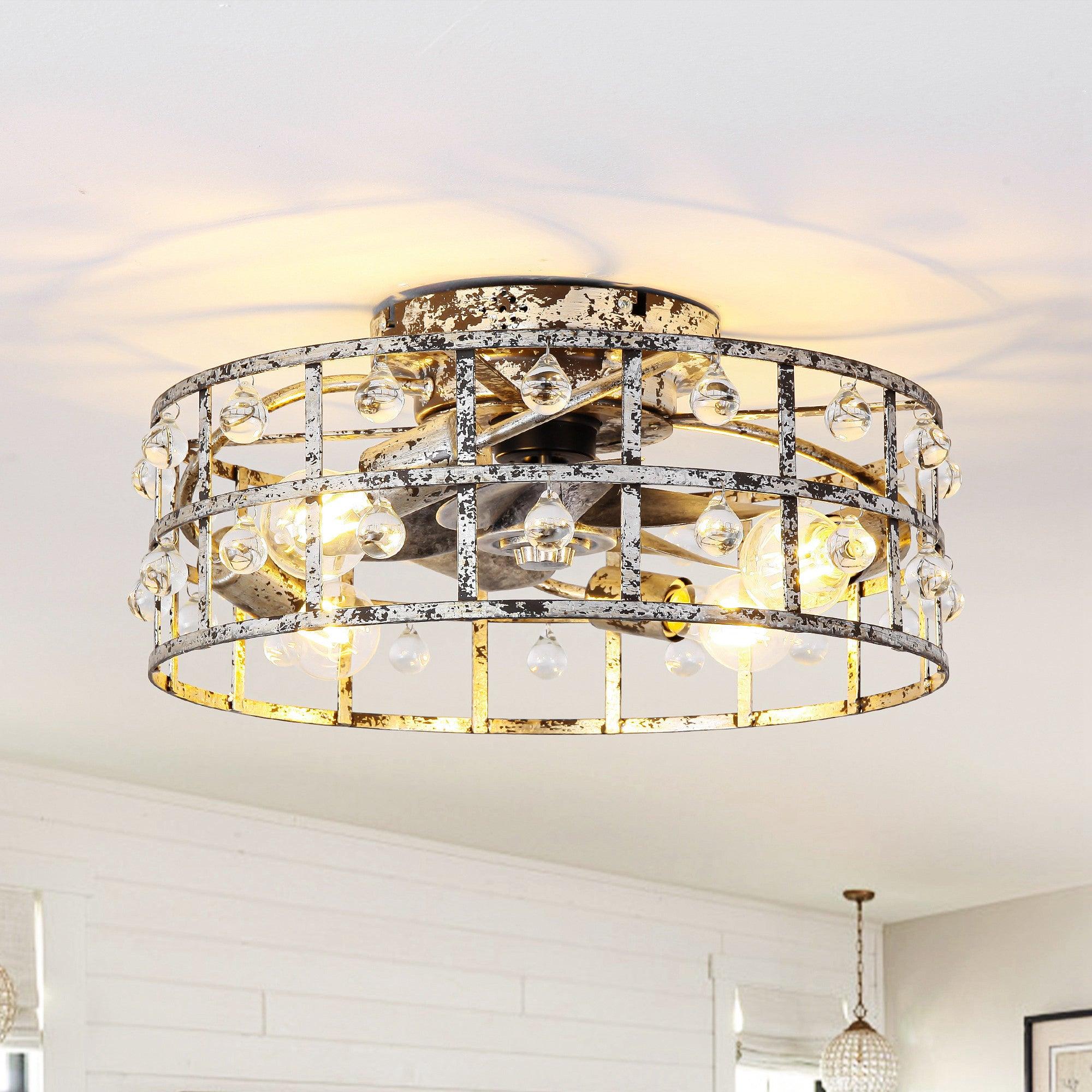 18" Retro Silver Crystal Ceiling Fan