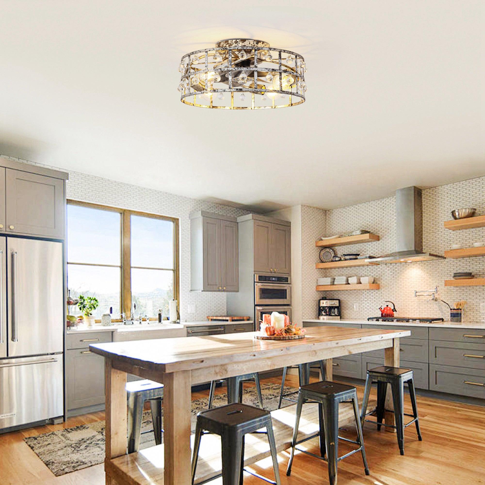 18" Retro Silver Crystal Ceiling Fan