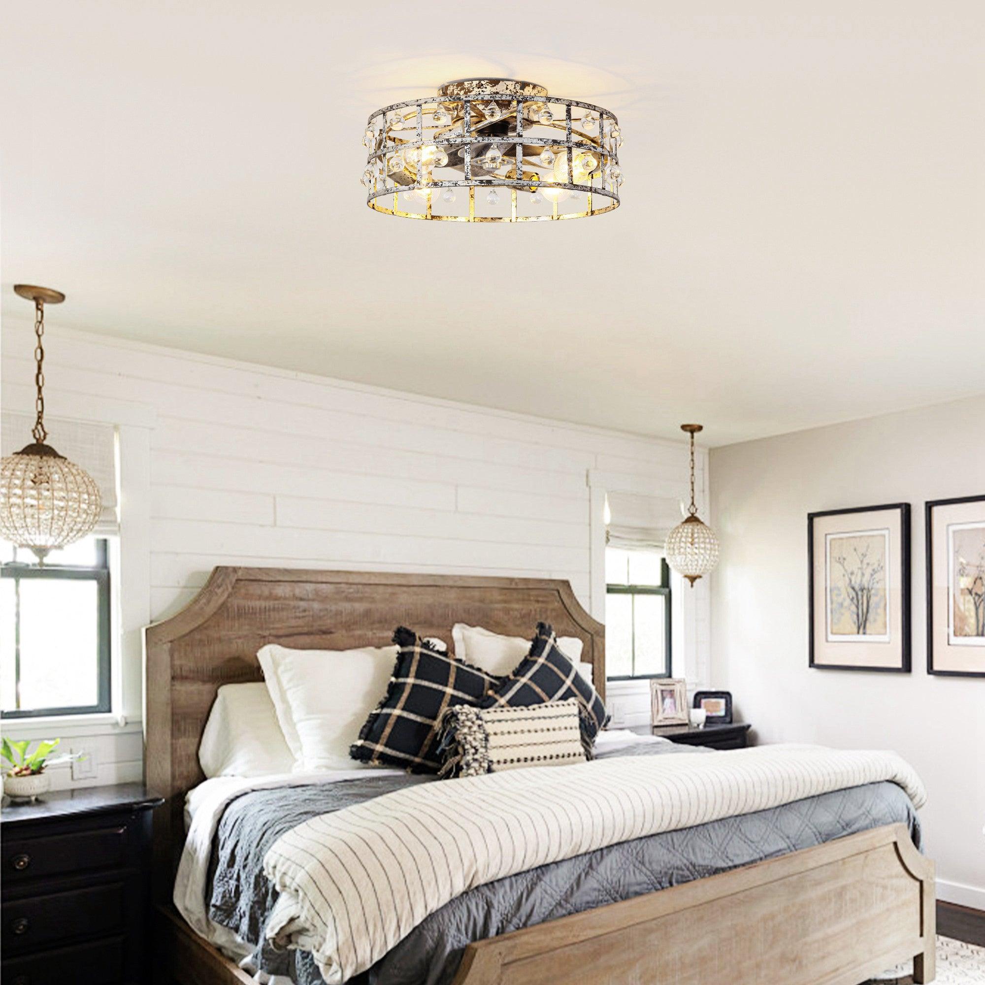 18" Retro Silver Crystal Ceiling Fan