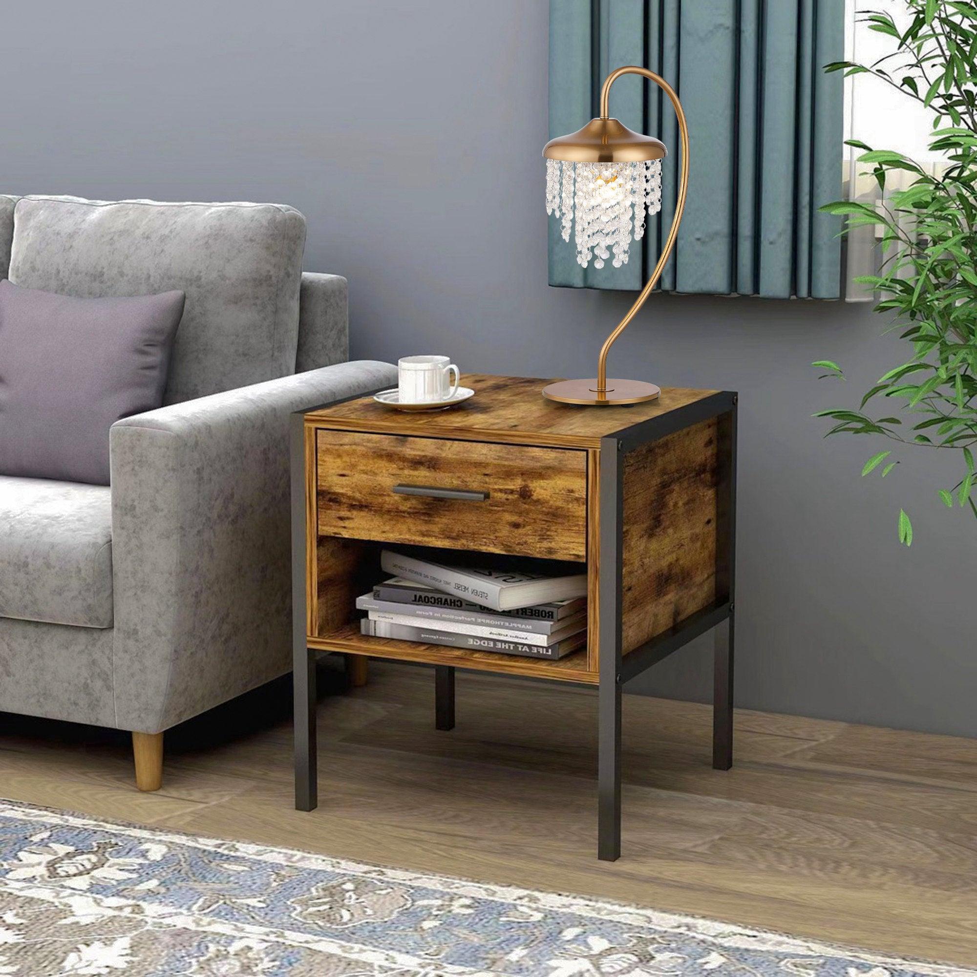 Crystal Shade Golden Modern 1-Light Table Lamp