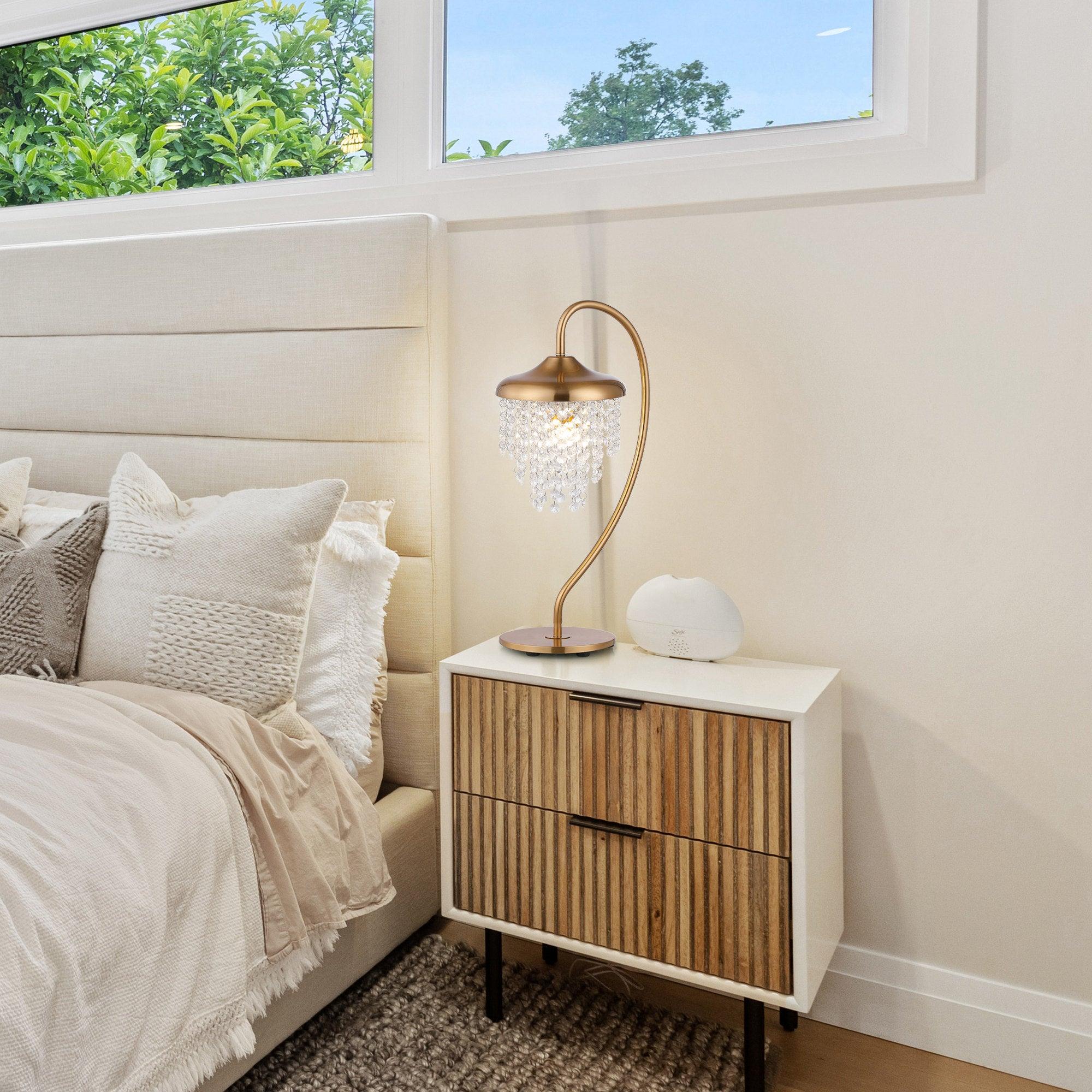 Crystal Shade Golden Modern 1-Light Table Lamp