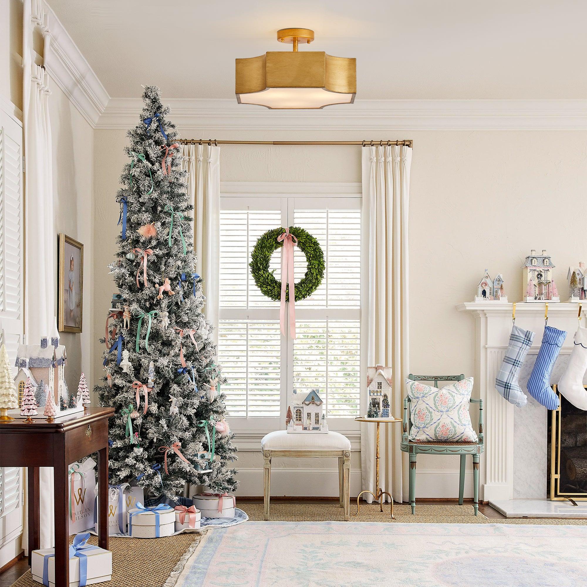 Vintage Golden 3-Light LED Semi Flush Mount Ceiling Light for Entrance Closet Kitchen