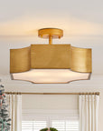Vintage Golden 3-Light LED Semi Flush Mount Ceiling Light for Entrance Closet Kitchen