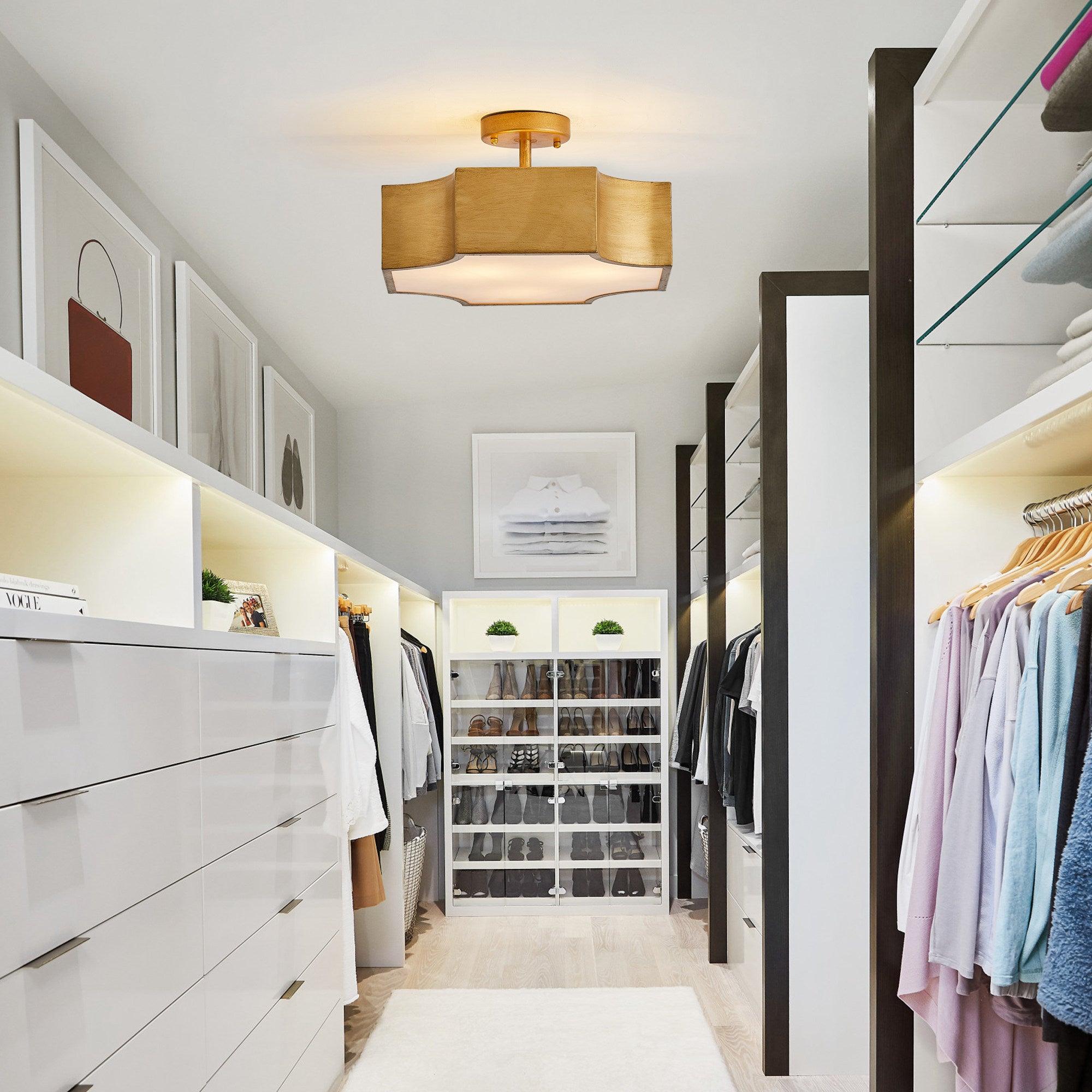 Vintage Golden 3-Light LED Semi Flush Mount Ceiling Light for Entrance Closet Kitchen