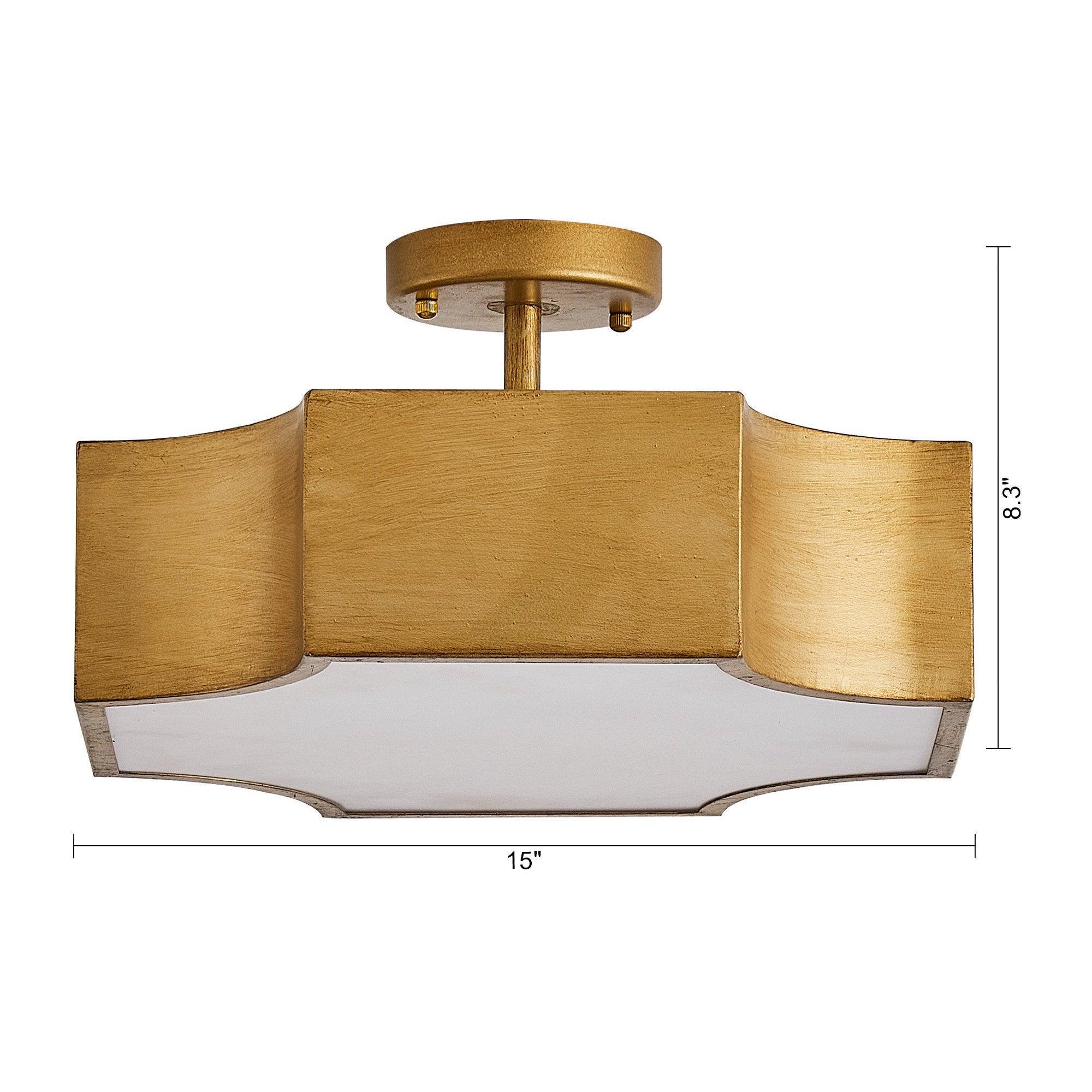 Vintage Golden 3-Light LED Semi Flush Mount Ceiling Light for Entrance Closet Kitchen