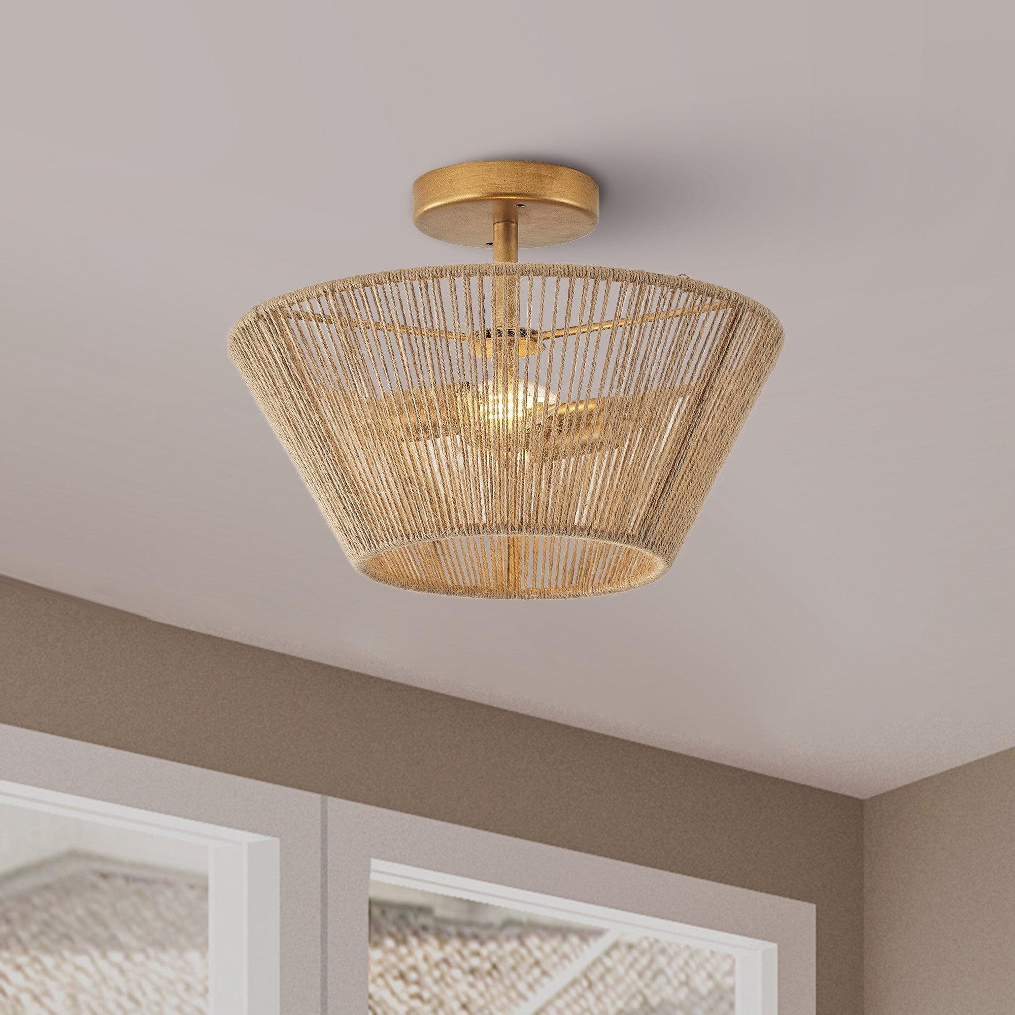 Rattan Rope Farmhouse 2-Light Flush Mount Light
