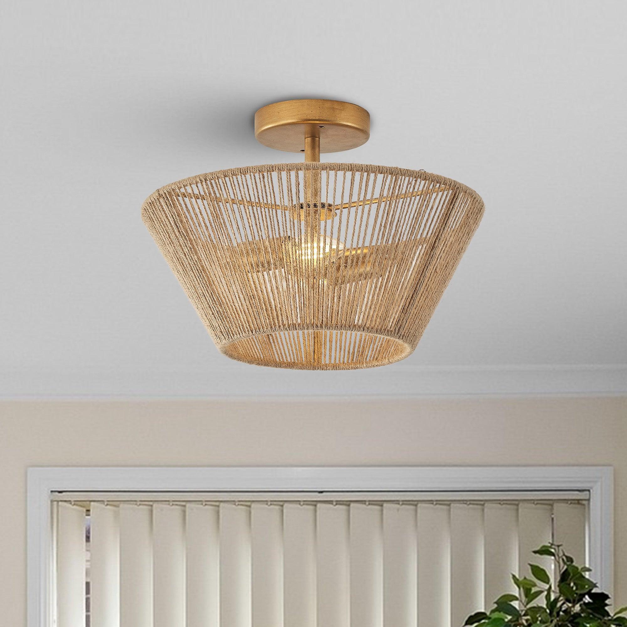 Rattan Rope Farmhouse 2-Light Flush Mount Light
