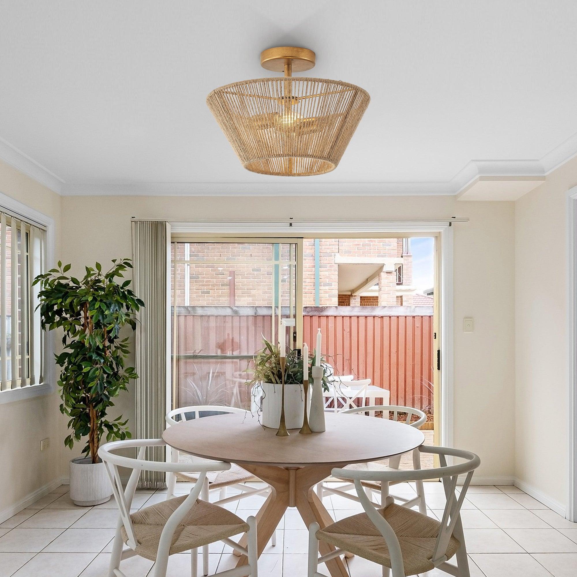 Rattan Rope Farmhouse 2-Light Flush Mount Light