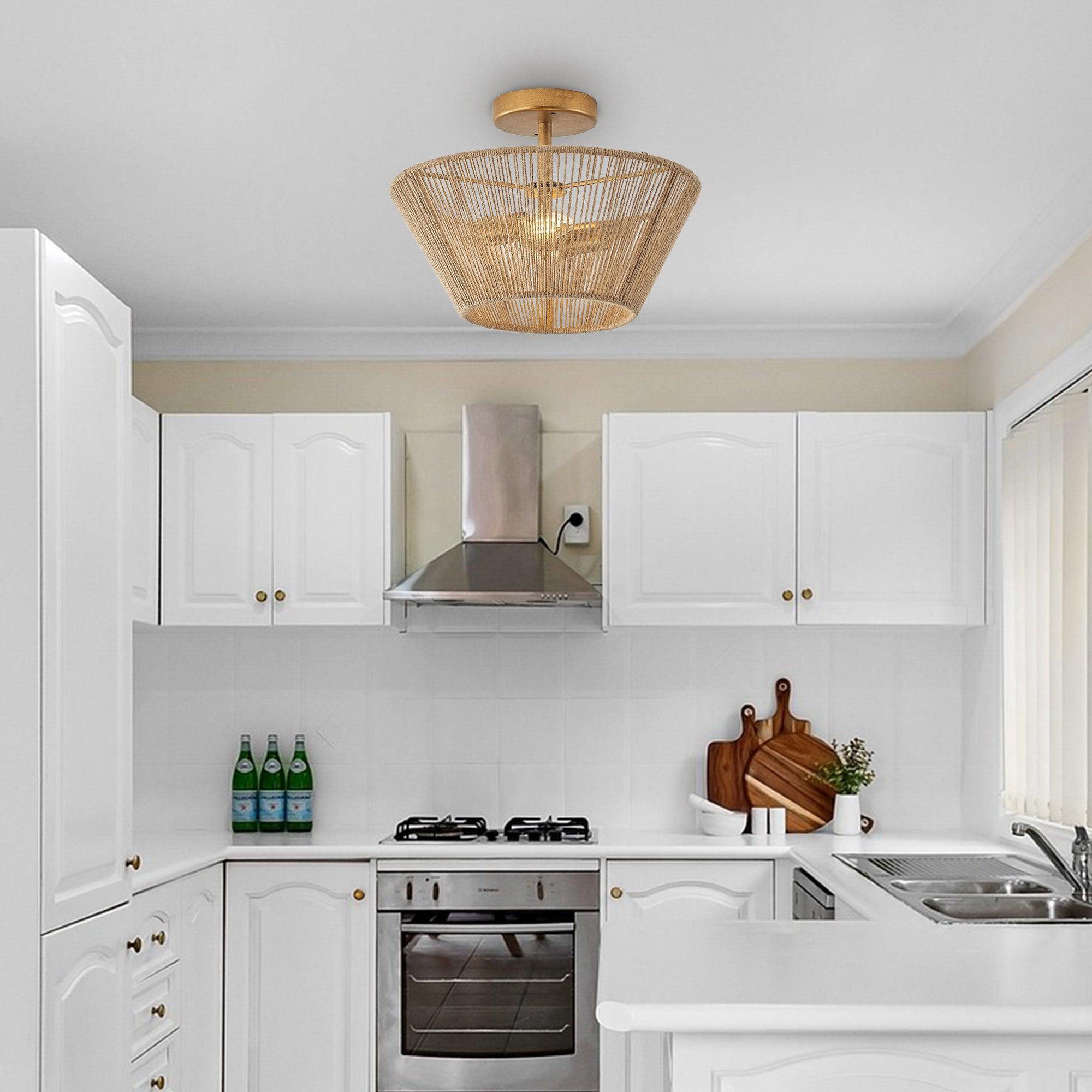 Rattan Rope Farmhouse 2-Light Flush Mount Light