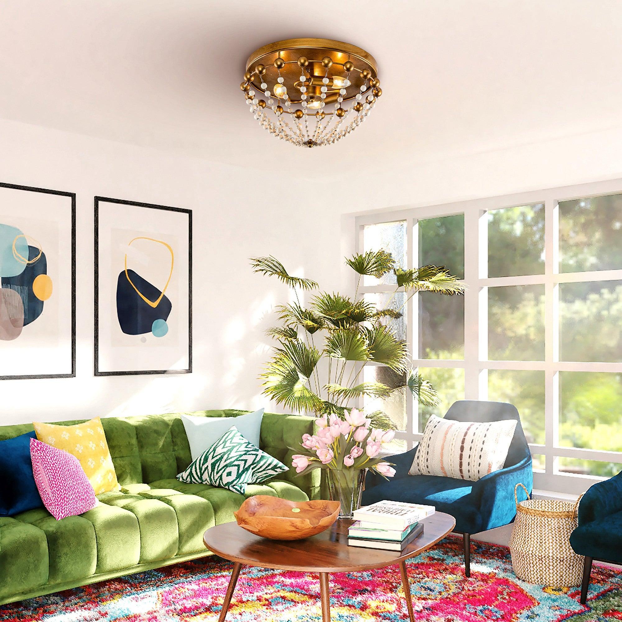 Golden LED 3-Light Modern Bohemian Flush Mount Light