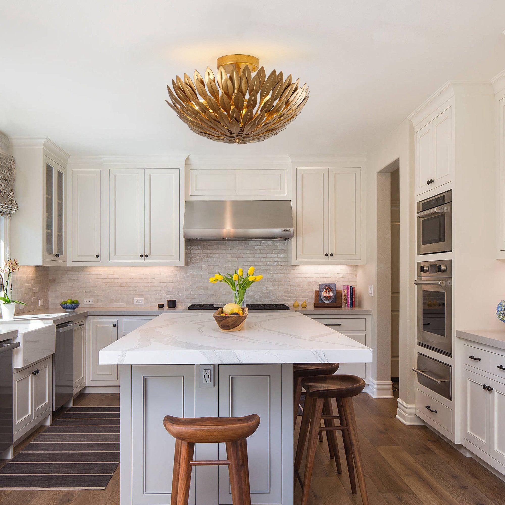 16 Inch Farmhouse Golden 3-Light Semi Flush Mount Light