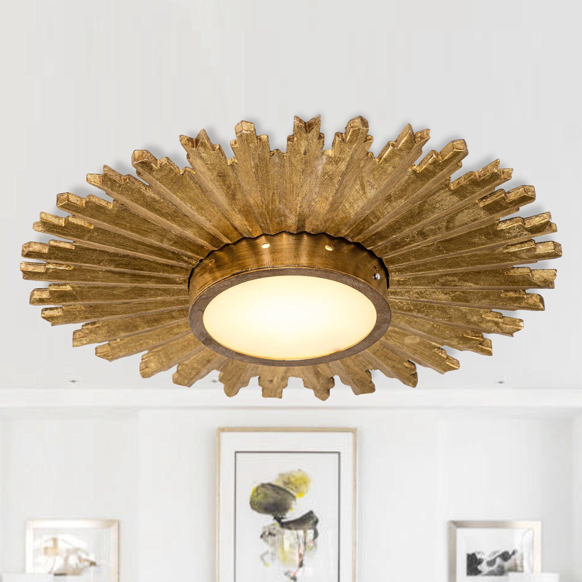 Golden Sunburst Flush Mount LED Light