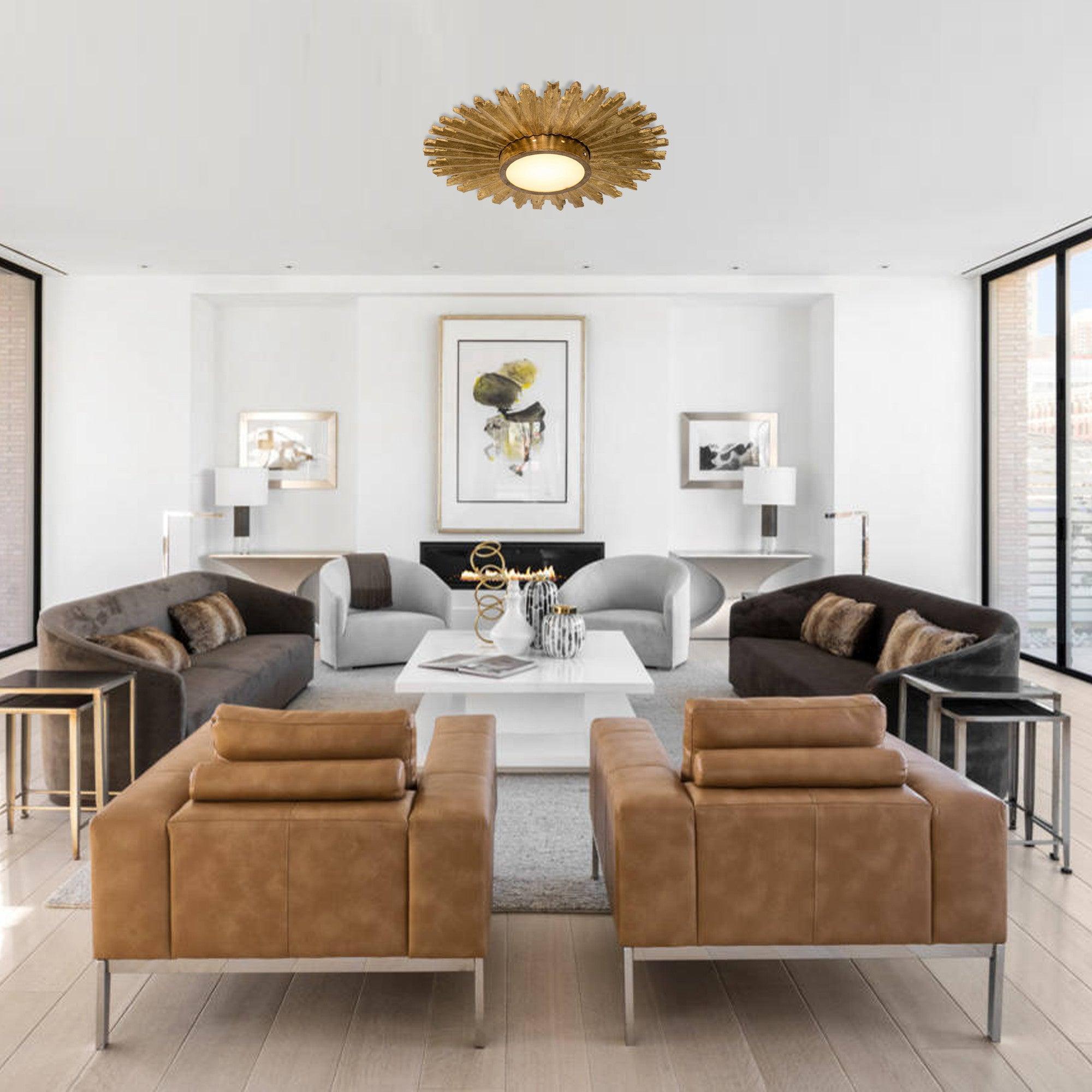 Golden Sunburst Flush Mount LED Light